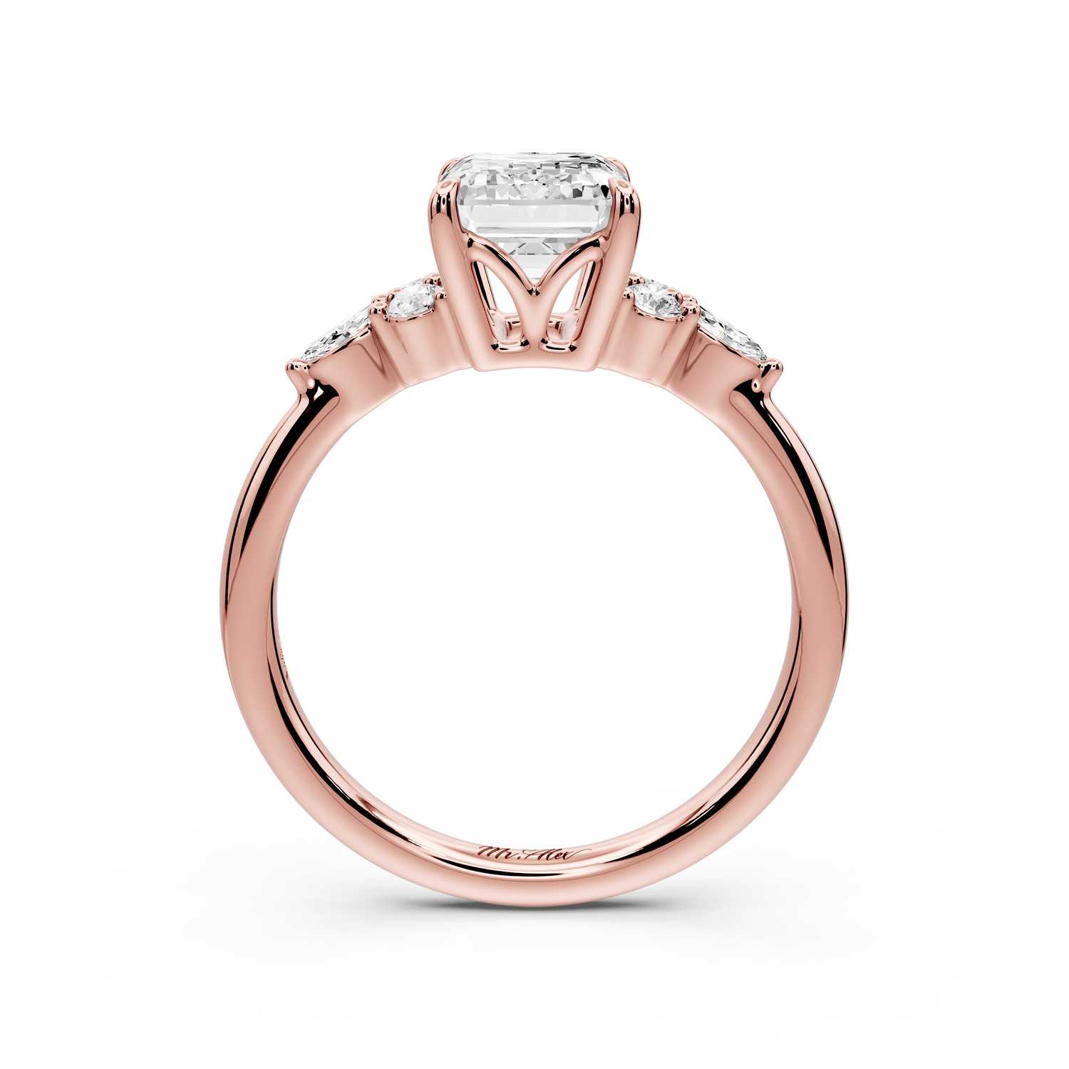 Sandi - 2ct 14k rose gold Emerald Floral Cluster Side-Stone Engagement Ring with Plain Band - Mr. Alex Jewelry