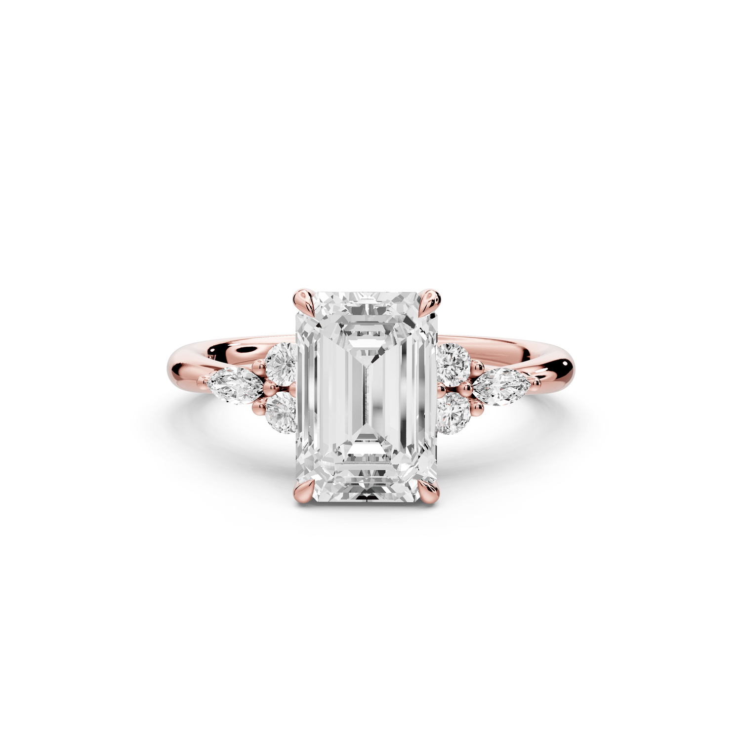 Sandi - 2ct 14k rose gold Emerald Floral Cluster Side-Stone Engagement Ring with Plain Band - Mr. Alex Jewelry