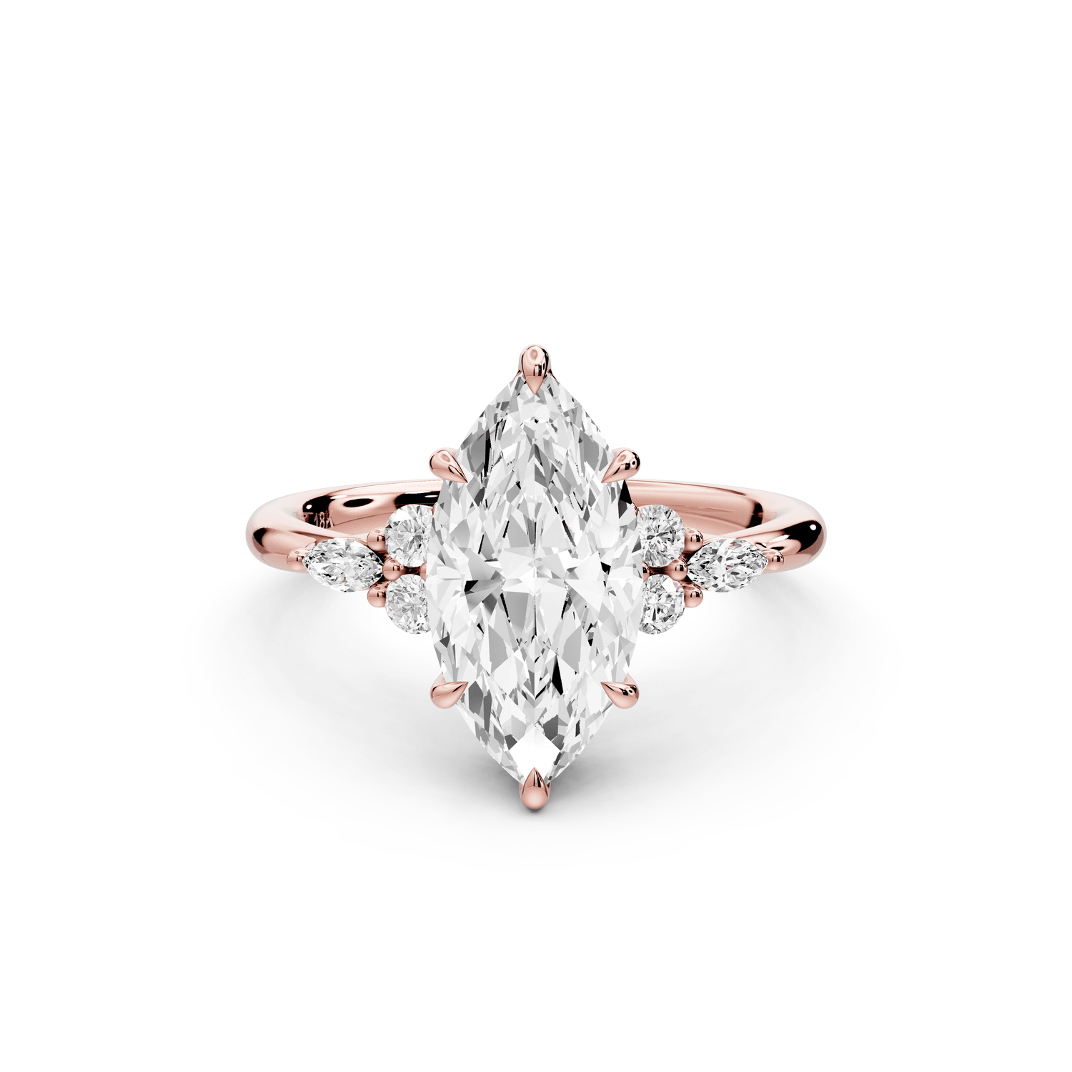 Sandi - 2ct 14k rose gold Marquise Floral Cluster Side-Stone Engagement Ring with Plain Band - Mr. Alex Jewelry