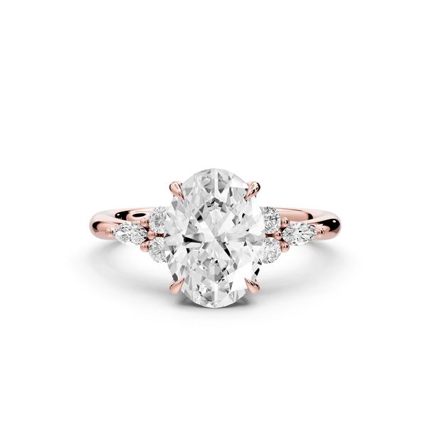 Sandi - 2ct 14k rose gold Oval Floral Cluster Side-Stone Engagement Ring with Plain Band - Mr. Alex Jewelry