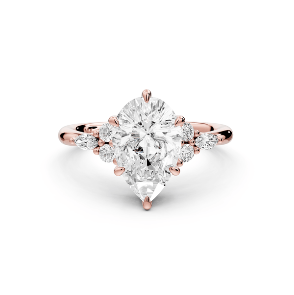 Sandi - 2ct 14k rose gold Pear Floral Cluster Side-Stone Engagement Ring with Plain Band - Mr. Alex Jewelry