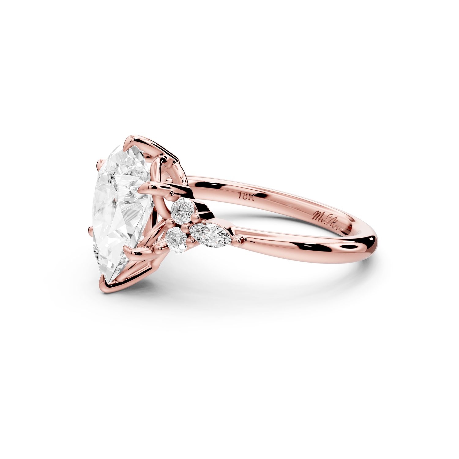 Sandi - 2ct 14k rose gold Pear Floral Cluster Side-Stone Engagement Ring with Plain Band - Mr. Alex Jewelry