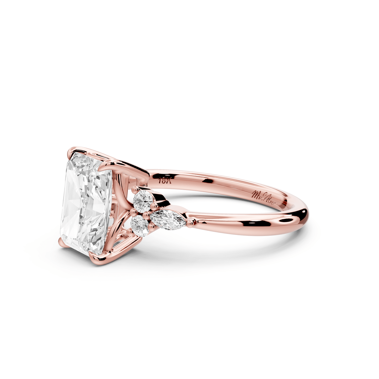 Sandi - 2ct 14k rose gold Radiant Floral Cluster Side-Stone Engagement Ring with Plain Band - Mr. Alex Jewelry