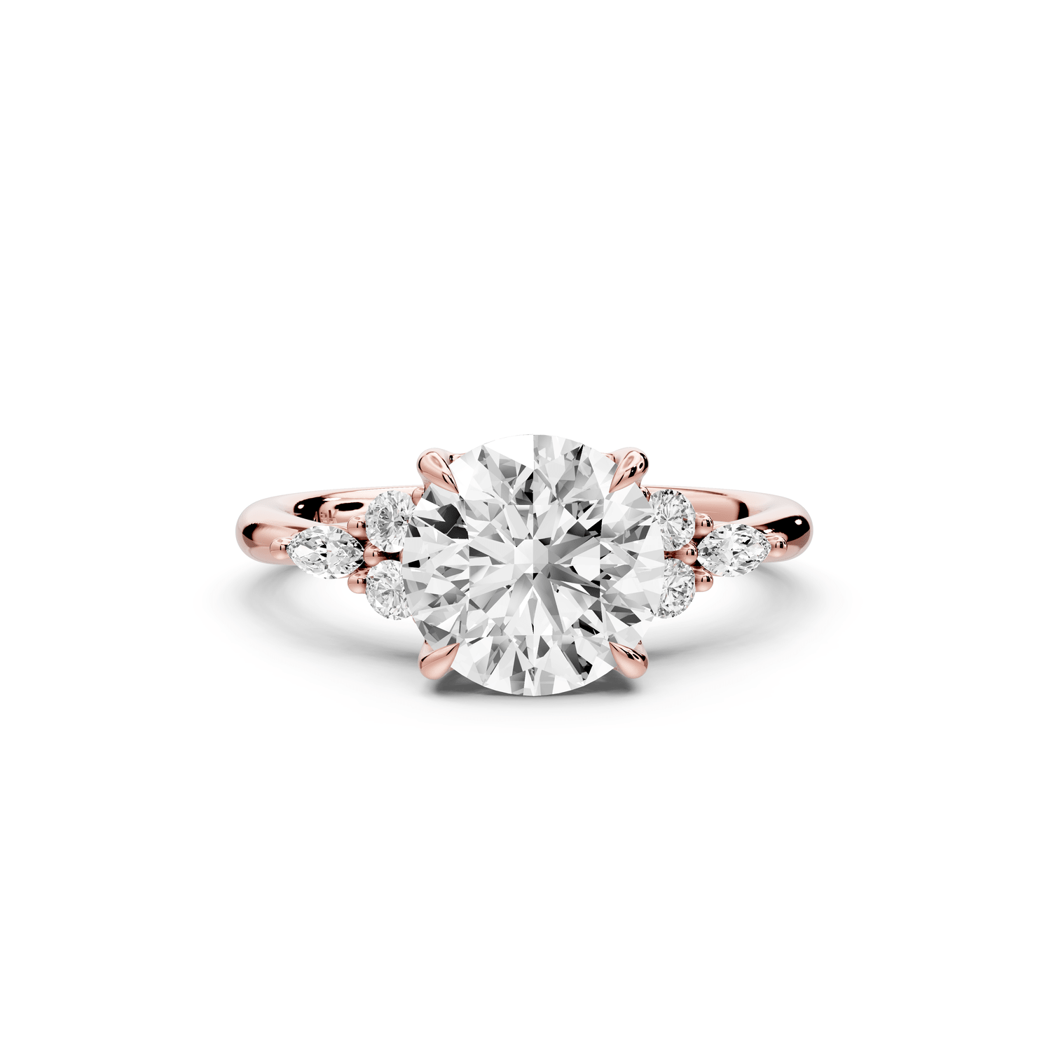 Sandi - 2ct 14k rose gold Round Floral Cluster Side-Stone Engagement Ring with Plain Band - Mr. Alex Jewelry