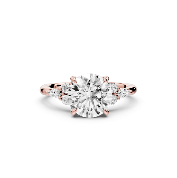 Sandi - 2ct 14k rose gold Round Floral Cluster Side-Stone Engagement Ring with Plain Band - Mr. Alex Jewelry