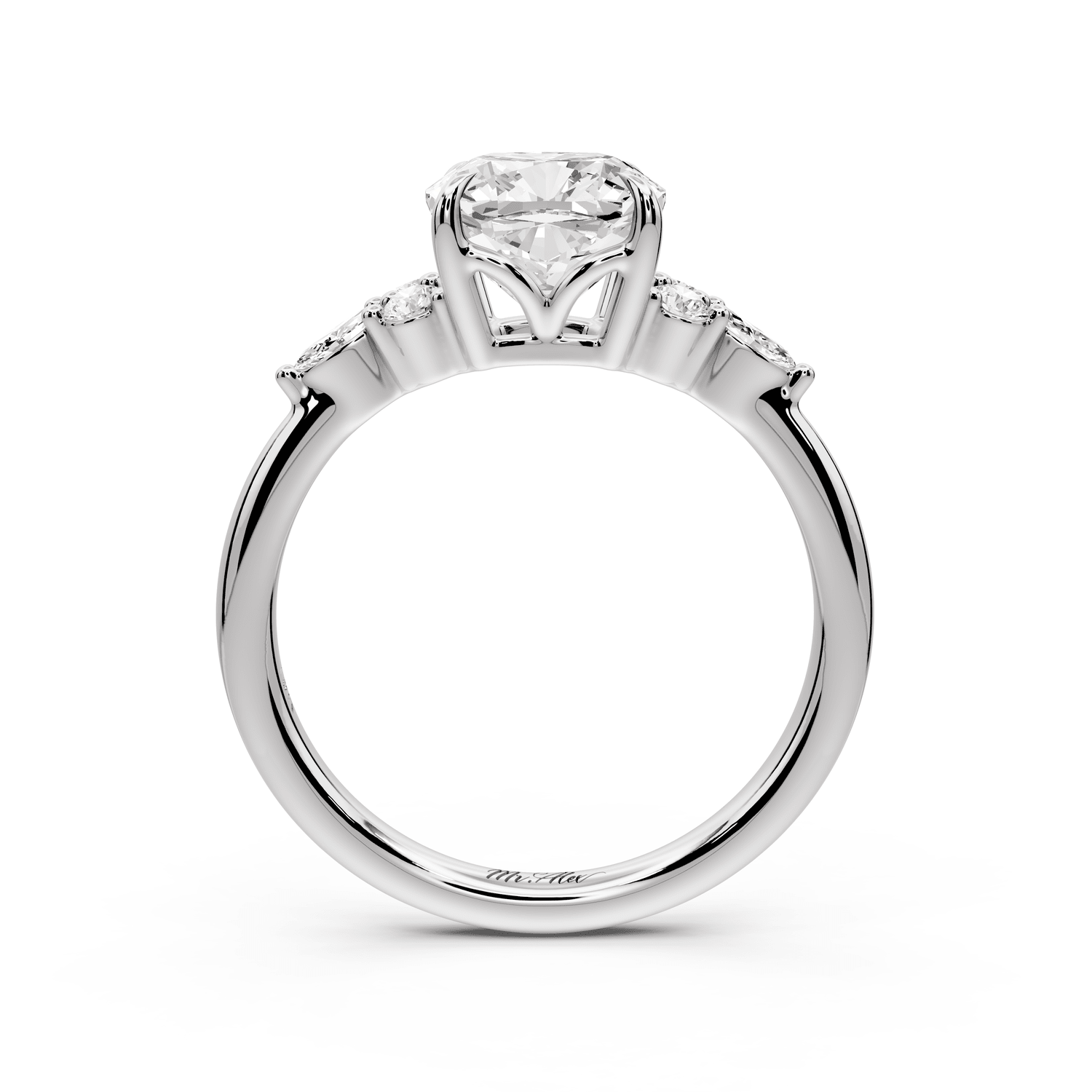 Sandi - 2ct 14k white gold Cushion Floral Cluster Side-Stone Engagement Ring with Plain Band - Mr. Alex Jewelry