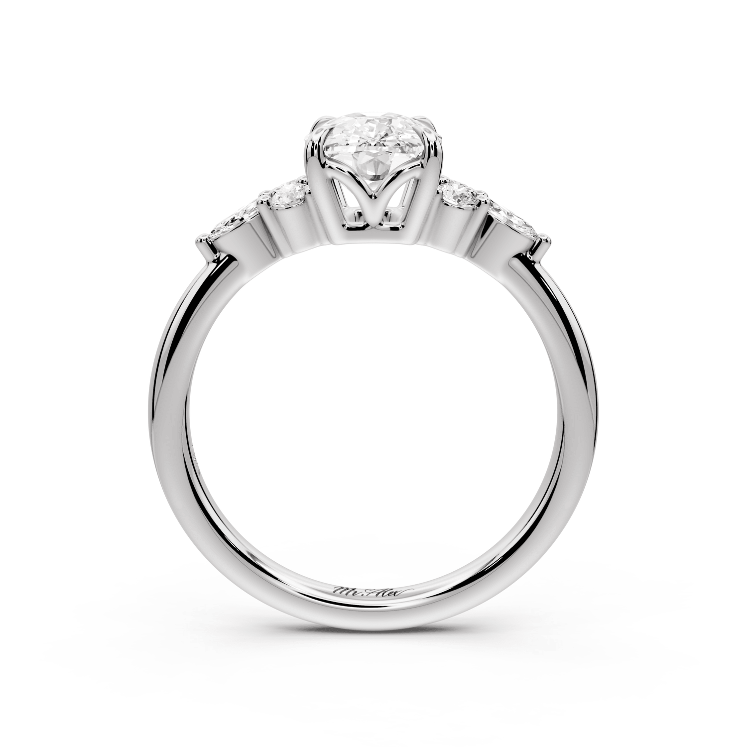 Sandi - 2ct 14k white gold Ecushion Floral Cluster Side-Stone Engagement Ring with Plain Band - Mr. Alex Jewelry