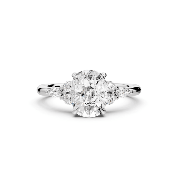 Sandi - 2ct 14k white gold Ecushion Floral Cluster Side-Stone Engagement Ring with Plain Band - Mr. Alex Jewelry