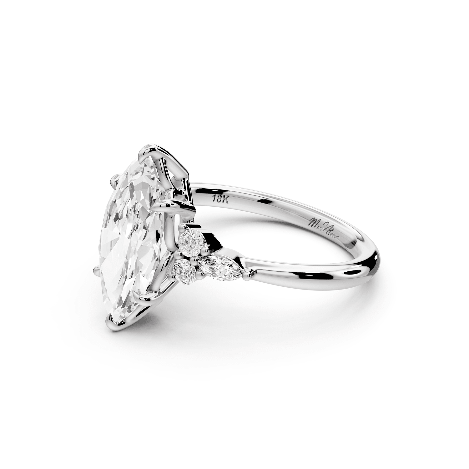 Sandi - 2ct 14k white gold Marquise Floral Cluster Side-Stone Engagement Ring with Plain Band - Mr. Alex Jewelry