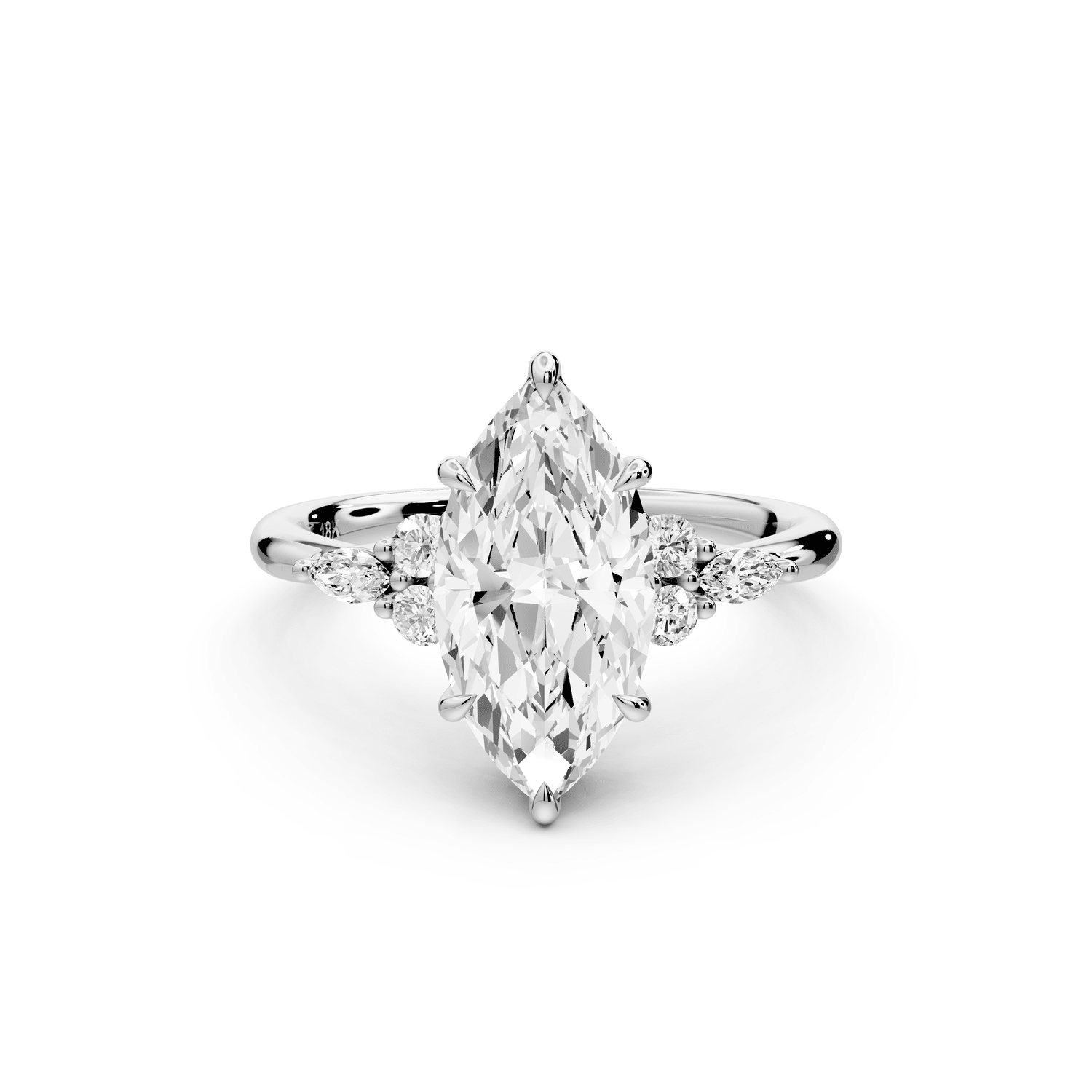 Sandi - 2ct 14k white gold Marquise Floral Cluster Side-Stone Engagement Ring with Plain Band - Mr. Alex Jewelry
