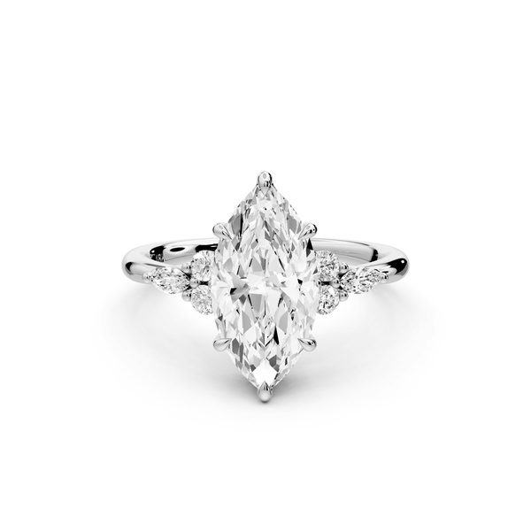Sandi - 2ct 14k white gold Marquise Floral Cluster Side-Stone Engagement Ring with Plain Band - Mr. Alex Jewelry