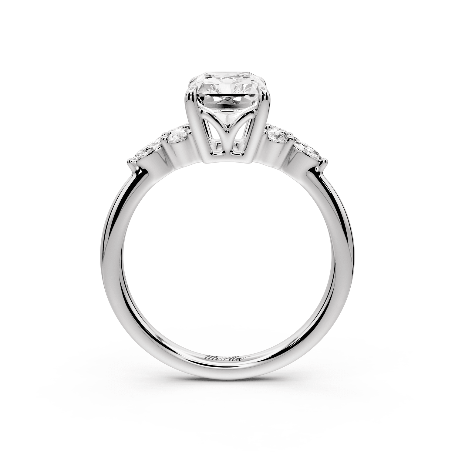 Sandi - 2ct 14k white gold Radiant Floral Cluster Side-Stone Engagement Ring with Plain Band - Mr. Alex Jewelry
