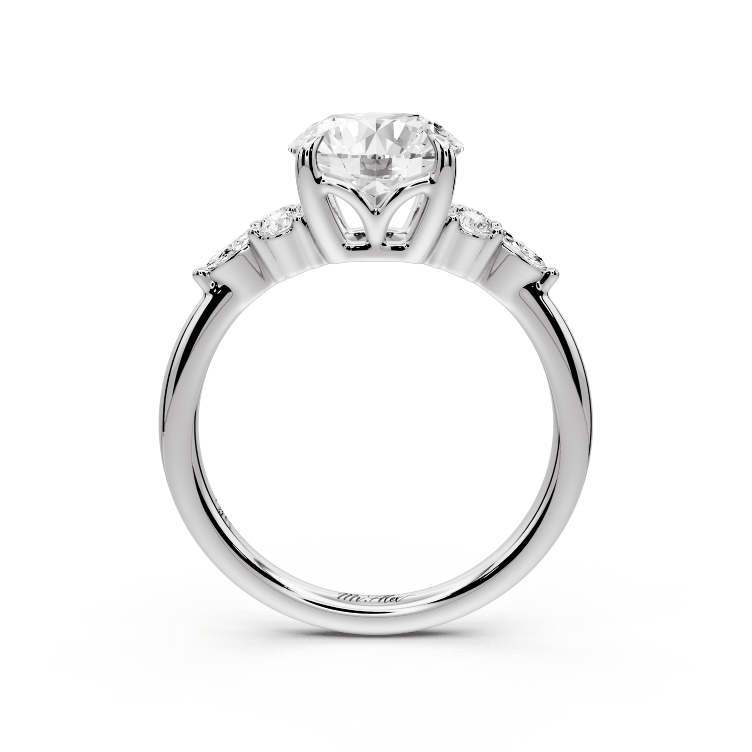 Sandi - 2ct 14k white gold Round Floral Cluster Side-Stone Engagement Ring with Plain Band - Mr. Alex Jewelry