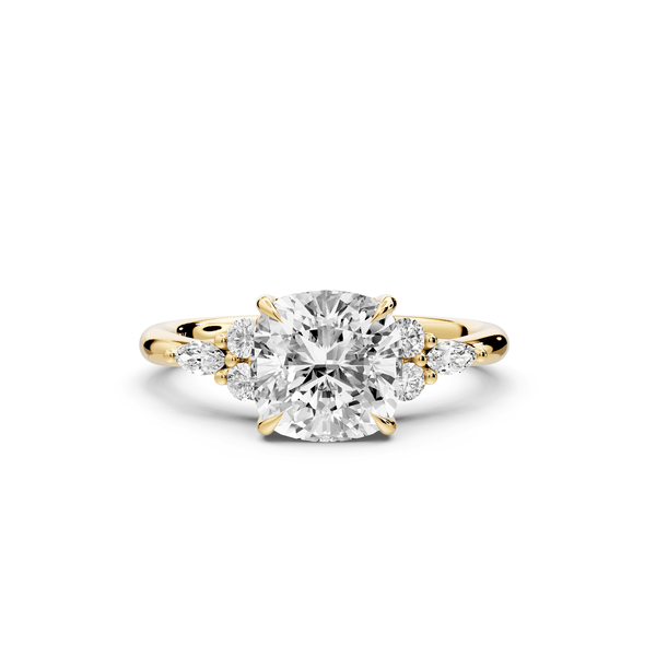 Sandi - 2ct 14k yellow gold Cushion Floral Cluster Side-Stone Engagement Ring with Plain Band - Mr. Alex Jewelry
