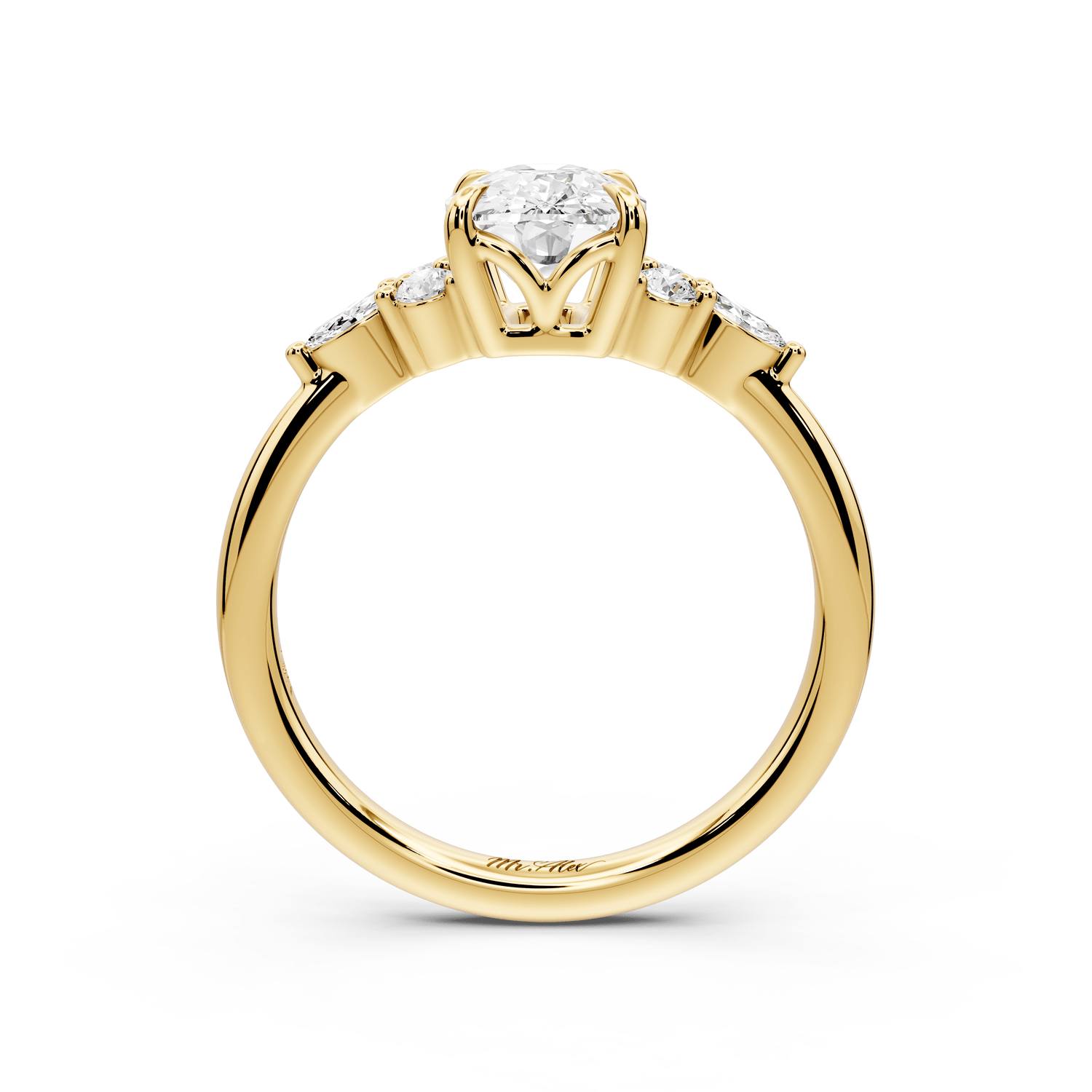 Sandi - 2ct 14k yellow gold Ecushion Floral Cluster Side-Stone Engagement Ring with Plain Band - Mr. Alex Jewelry
