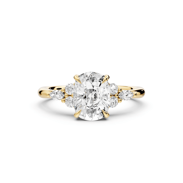 Sandi - 2ct 14k yellow gold Ecushion Floral Cluster Side-Stone Engagement Ring with Plain Band - Mr. Alex Jewelry