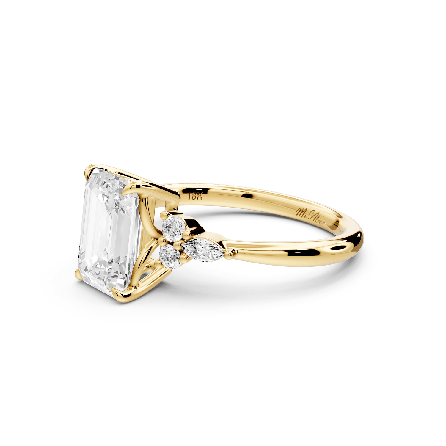 Sandi - 2ct 14k yellow gold Emerald Floral Cluster Side-Stone Engagement Ring with Plain Band - Mr. Alex Jewelry