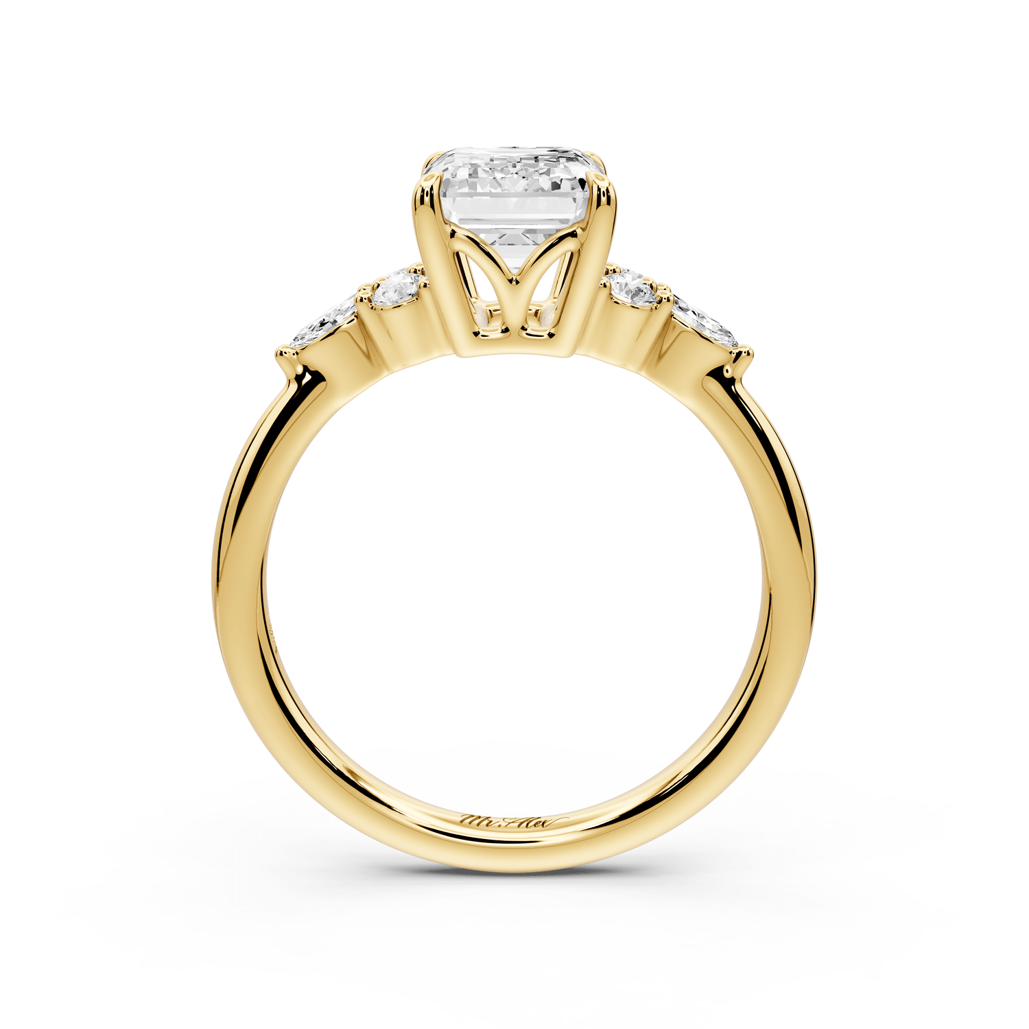 Sandi - 2ct 14k yellow gold Emerald Floral Cluster Side-Stone Engagement Ring with Plain Band - Mr. Alex Jewelry