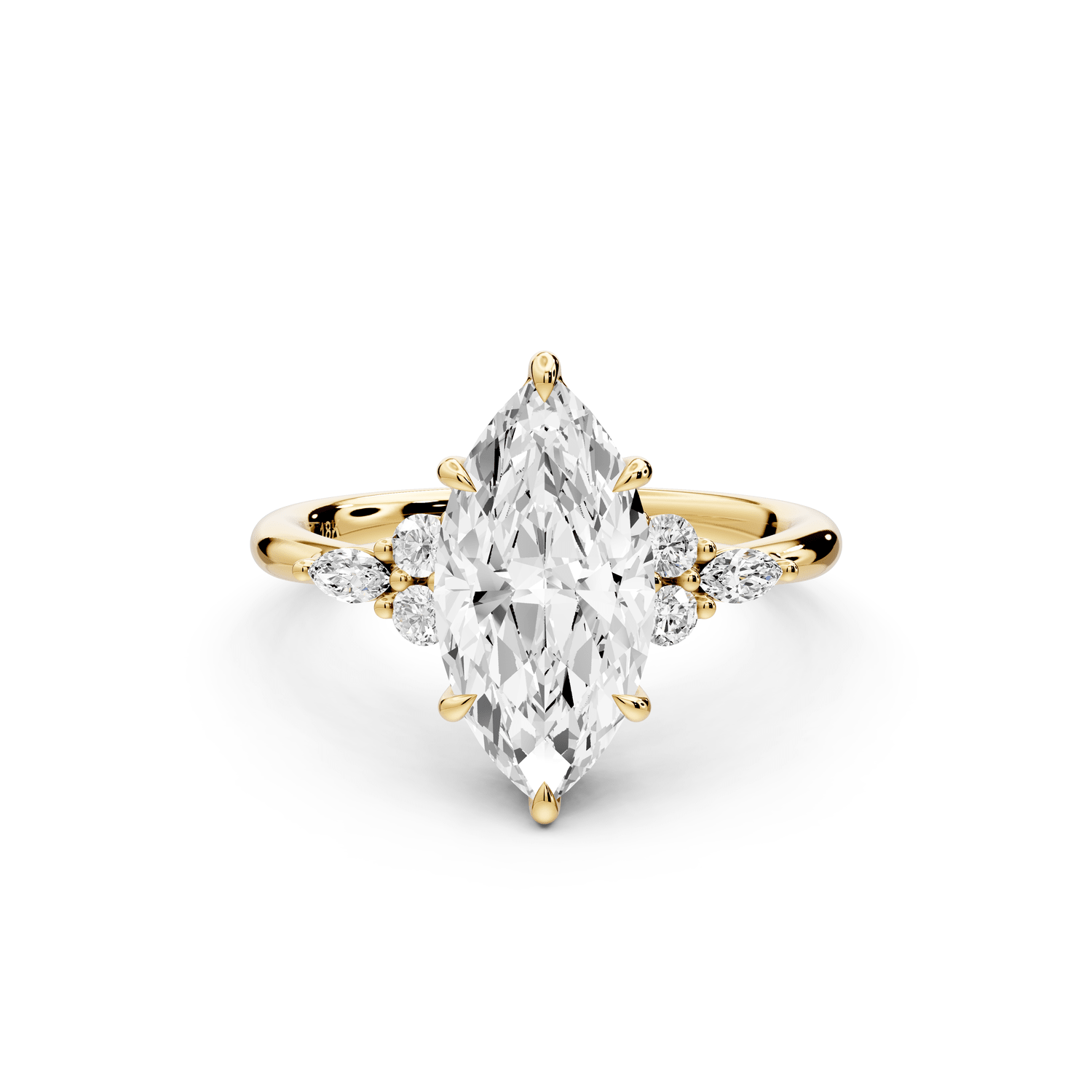 Sandi - 2ct 14k yellow gold Marquise Floral Cluster Side-Stone Engagement Ring with Plain Band - Mr. Alex Jewelry