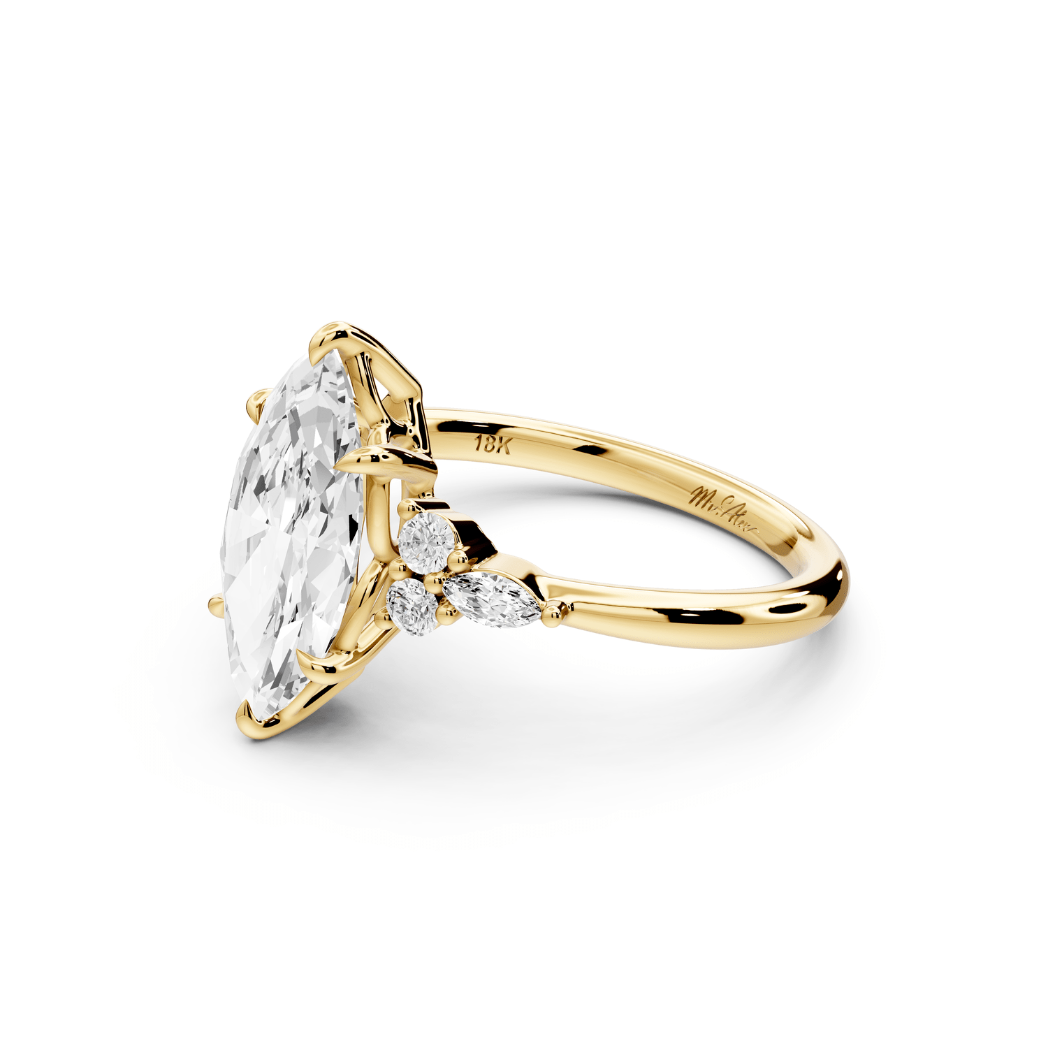 Sandi - 2ct 14k yellow gold Marquise Floral Cluster Side-Stone Engagement Ring with Plain Band - Mr. Alex Jewelry