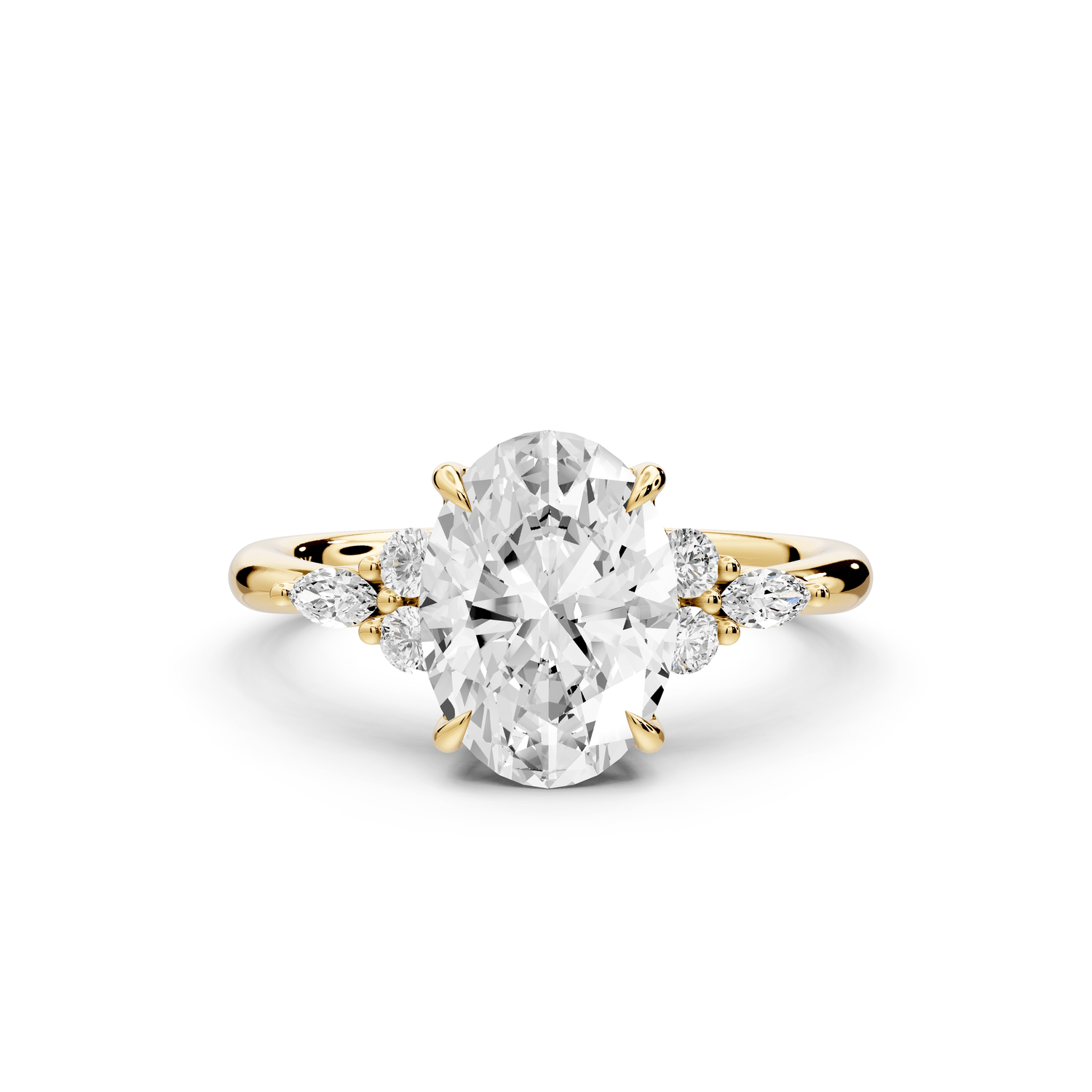 Sandi - 2ct 14k yellow gold Oval Floral Cluster Side-Stone Engagement Ring with Plain Band - Mr. Alex Jewelry