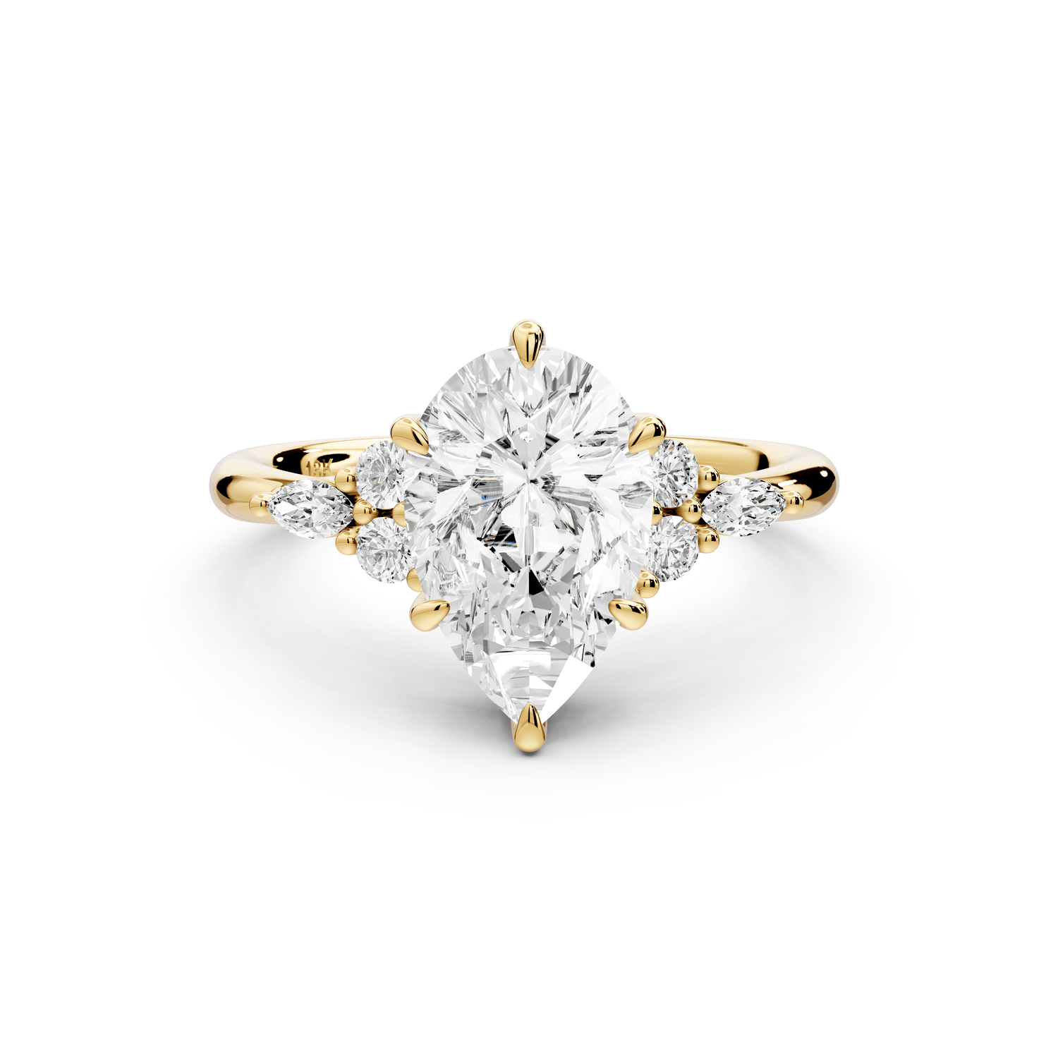 Sandi - 2ct 14k yellow gold Pear Floral Cluster Side-Stone Engagement Ring with Plain Band - Mr. Alex Jewelry