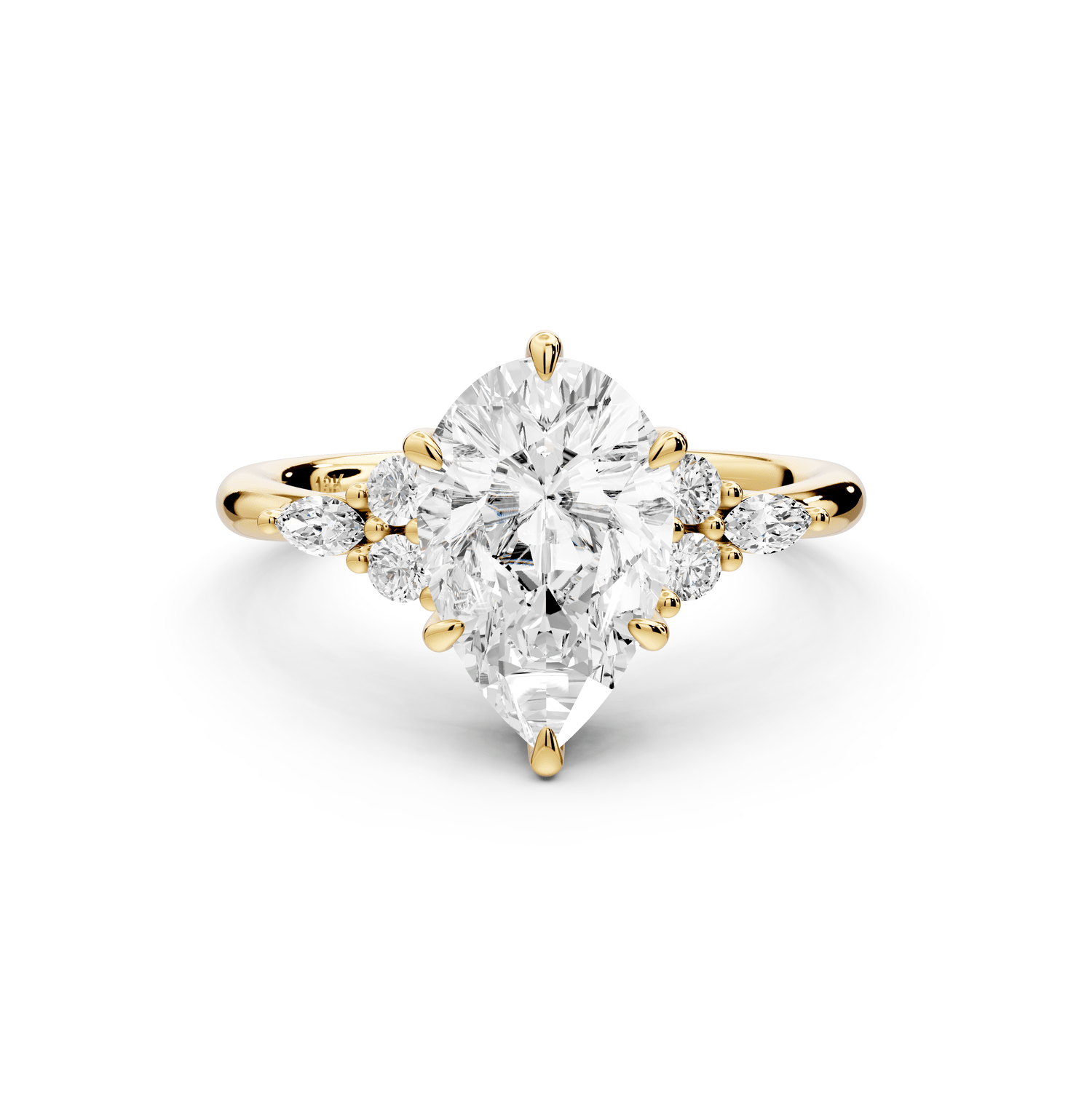 Sandi - 2ct 14k yellow gold Pear Floral Cluster Side-Stone Engagement Ring with Plain Band - Mr. Alex Jewelry
