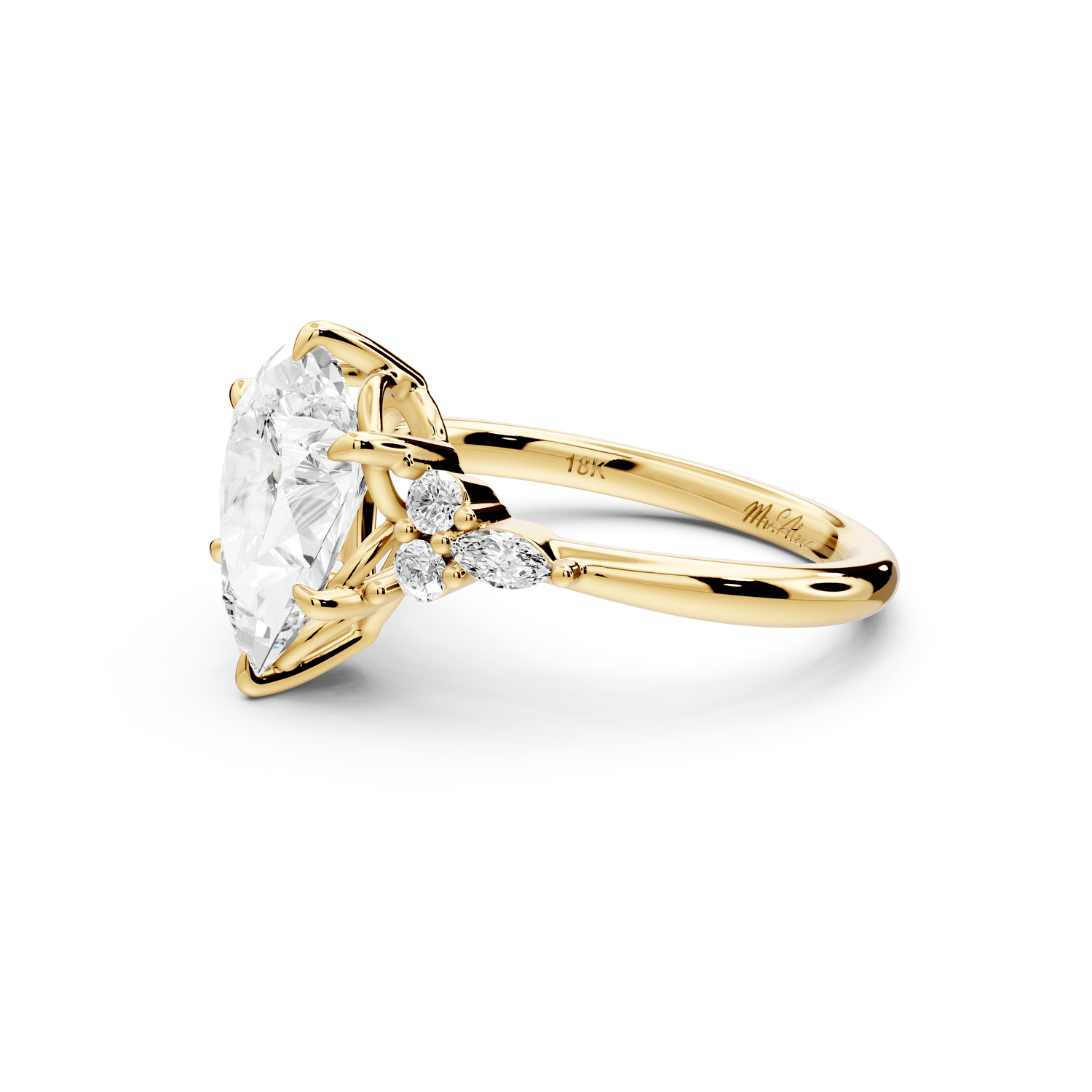 Sandi - 2ct 14k yellow gold Pear Floral Cluster Side-Stone Engagement Ring with Plain Band - Mr. Alex Jewelry