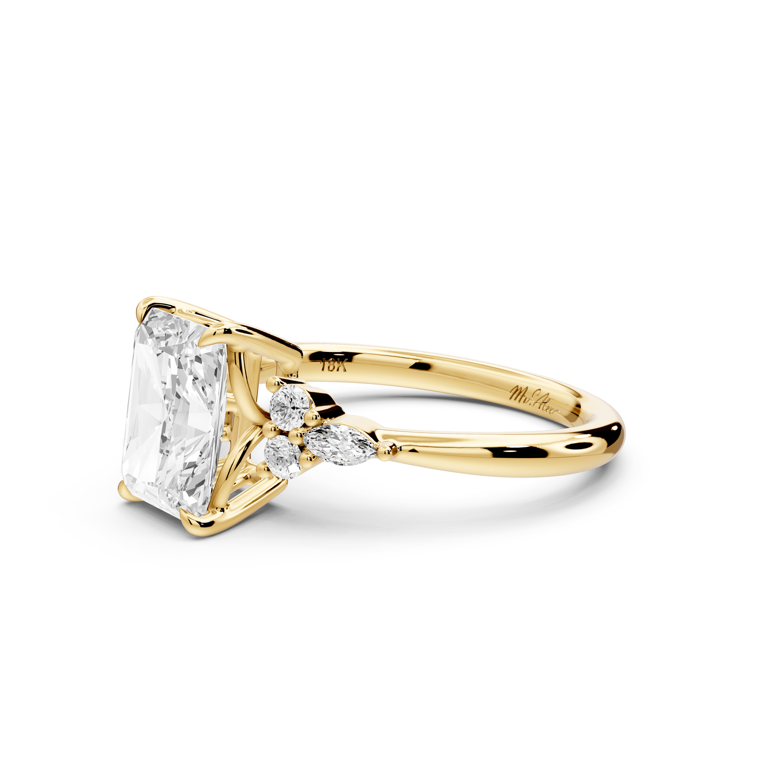 Sandi - 2ct 14k yellow gold Radiant Floral Cluster Side-Stone Engagement Ring with Plain Band - Mr. Alex Jewelry