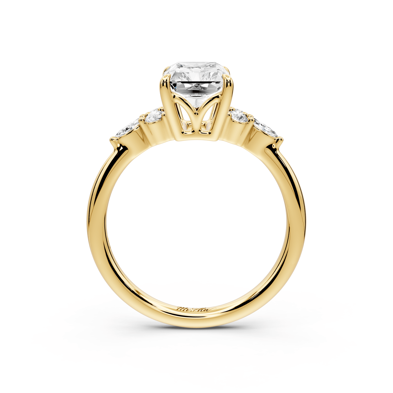 Sandi - 2ct 14k yellow gold Radiant Floral Cluster Side-Stone Engagement Ring with Plain Band - Mr. Alex Jewelry