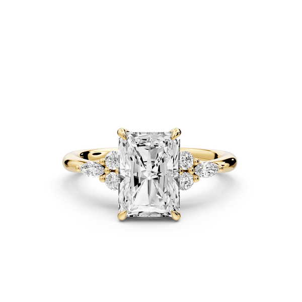 Sandi - 2ct 14k yellow gold Radiant Floral Cluster Side-Stone Engagement Ring with Plain Band - Mr. Alex Jewelry