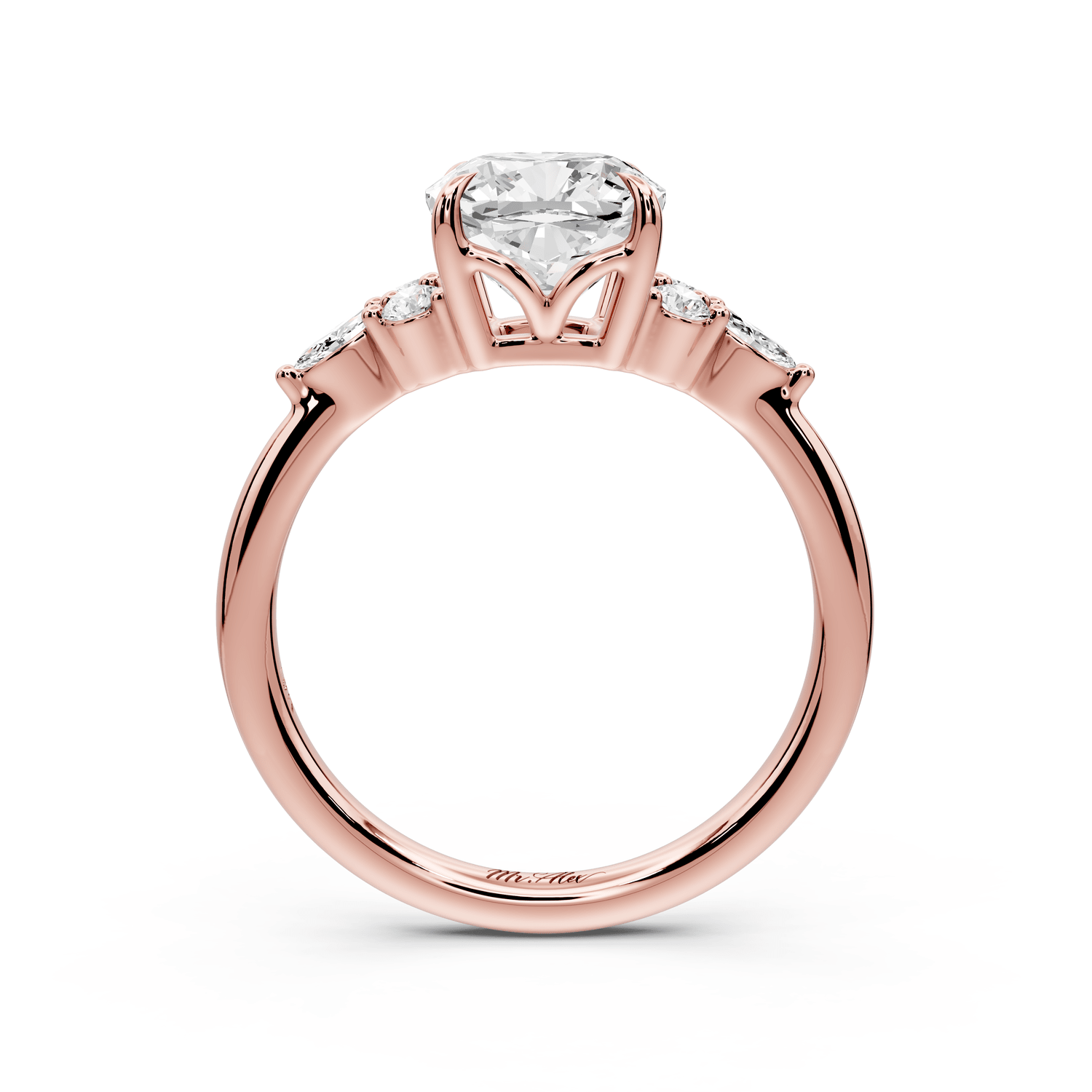 Sandi - 2ct 18k rose gold Cushion Floral Cluster Side-Stone Engagement Ring with Plain Band - Mr. Alex Jewelry