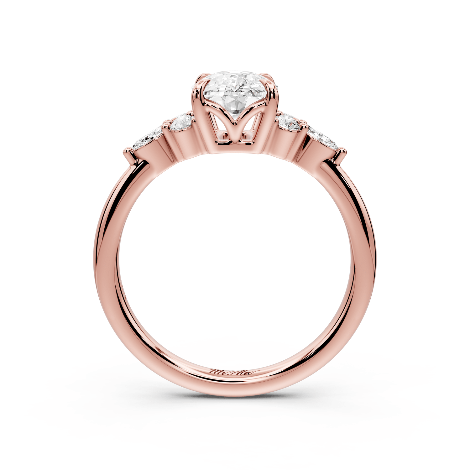 Sandi - 2ct 18k rose gold Ecushion Floral Cluster Side-Stone Engagement Ring with Plain Band - Mr. Alex Jewelry