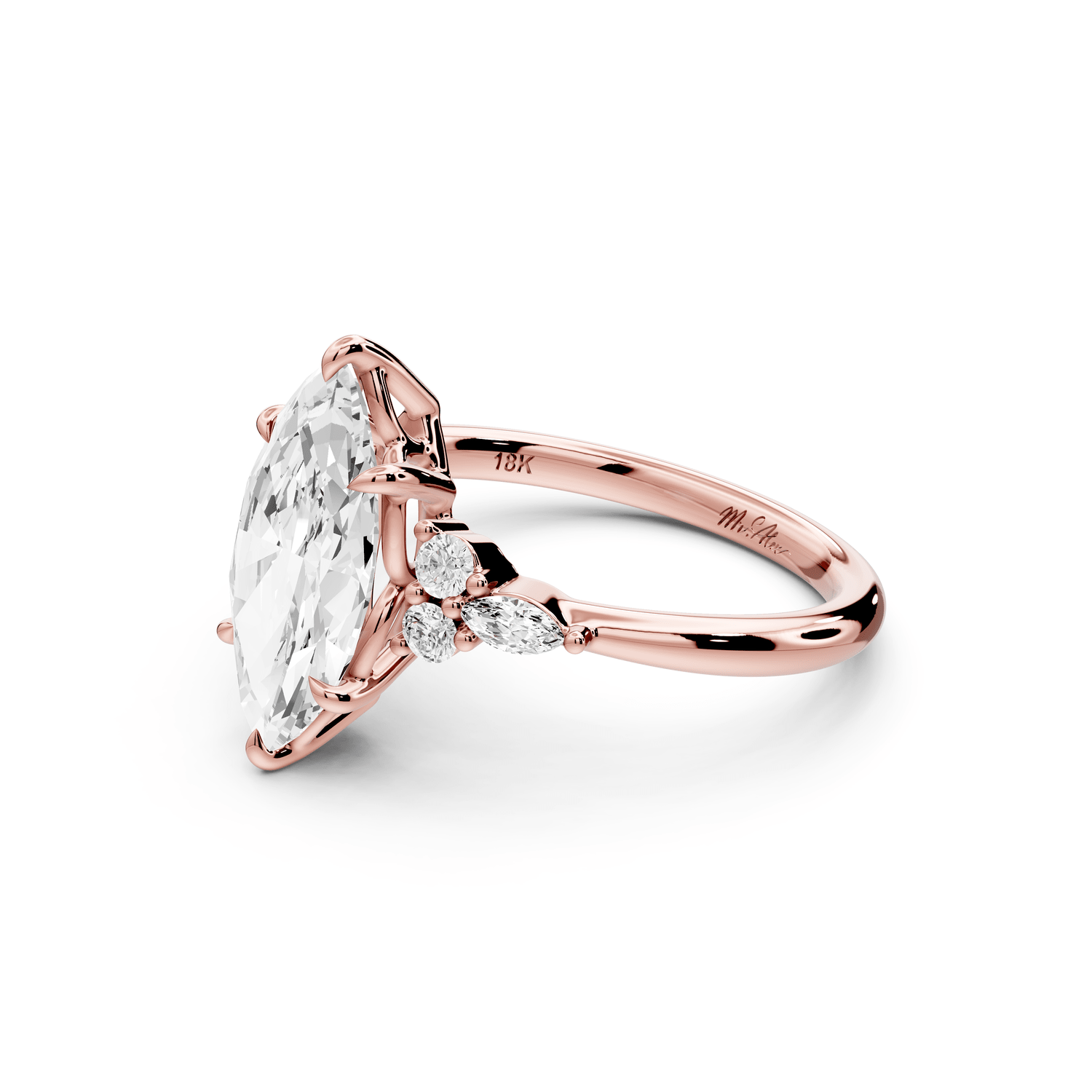 Sandi - 2ct 18k rose gold Marquise Floral Cluster Side-Stone Engagement Ring with Plain Band - Mr. Alex Jewelry