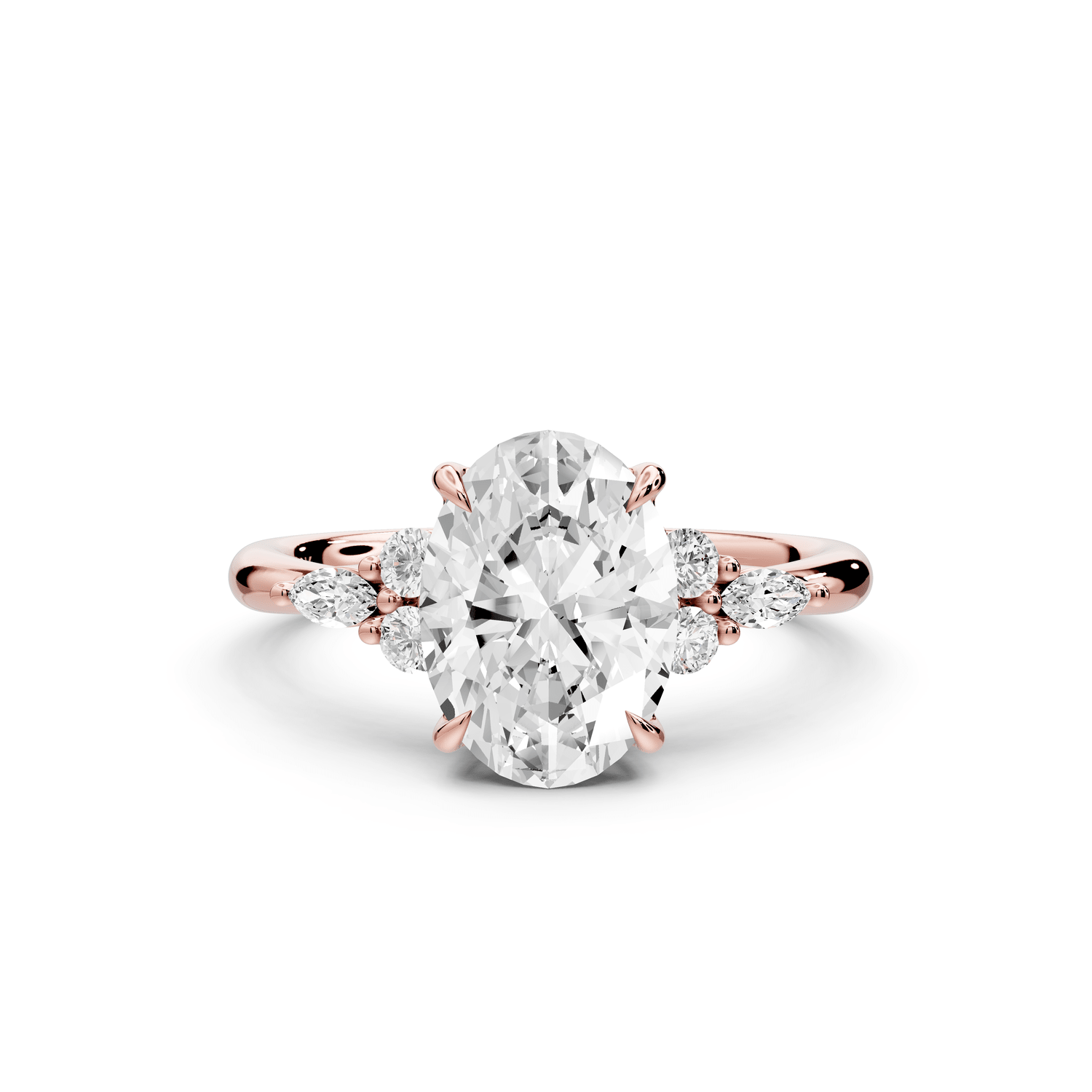 Sandi - 2ct 18k rose gold Oval Floral Cluster Side-Stone Engagement Ring with Plain Band - Mr. Alex Jewelry