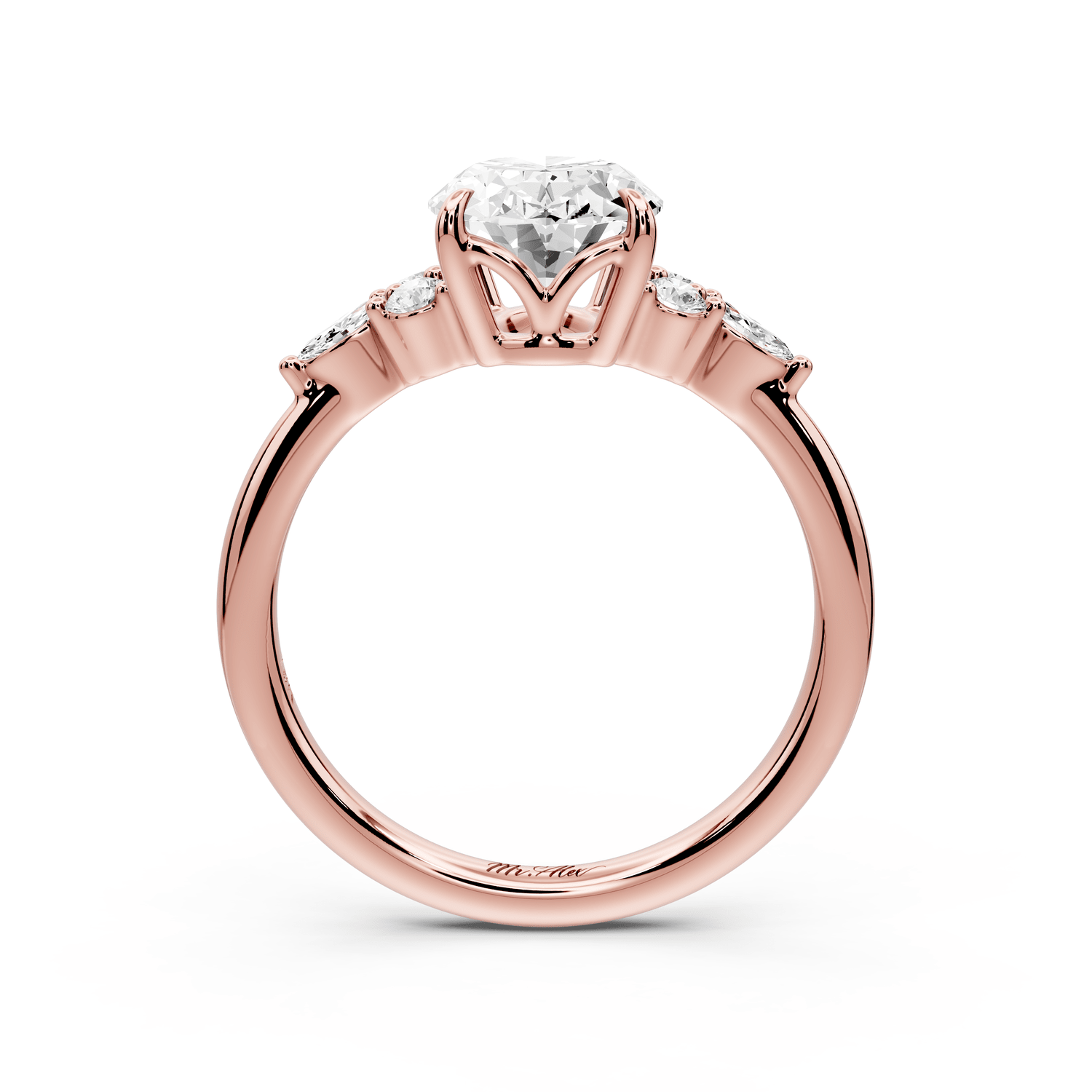 Sandi - 2ct 18k rose gold Oval Floral Cluster Side-Stone Engagement Ring with Plain Band - Mr. Alex Jewelry