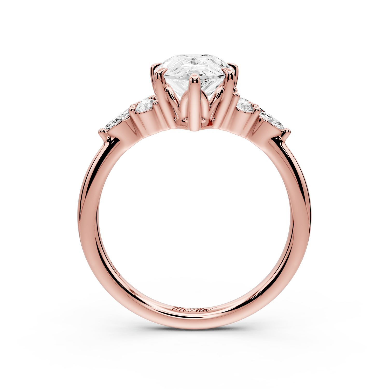 Sandi - 2ct 18k rose gold Pear Floral Cluster Side-Stone Engagement Ring with Plain Band - Mr. Alex Jewelry