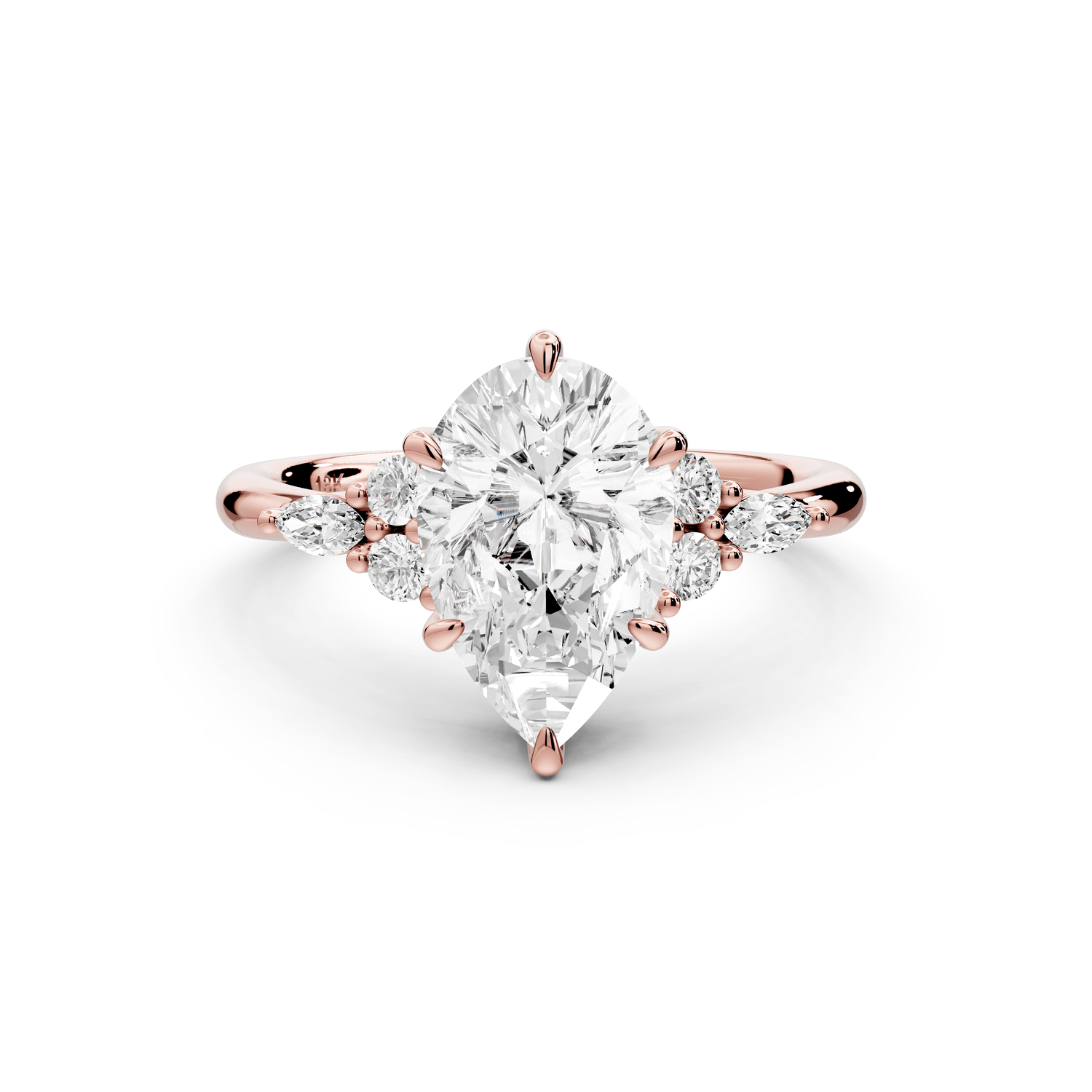 Sandi - 2ct 18k rose gold Pear Floral Cluster Side-Stone Engagement Ring with Plain Band - Mr. Alex Jewelry