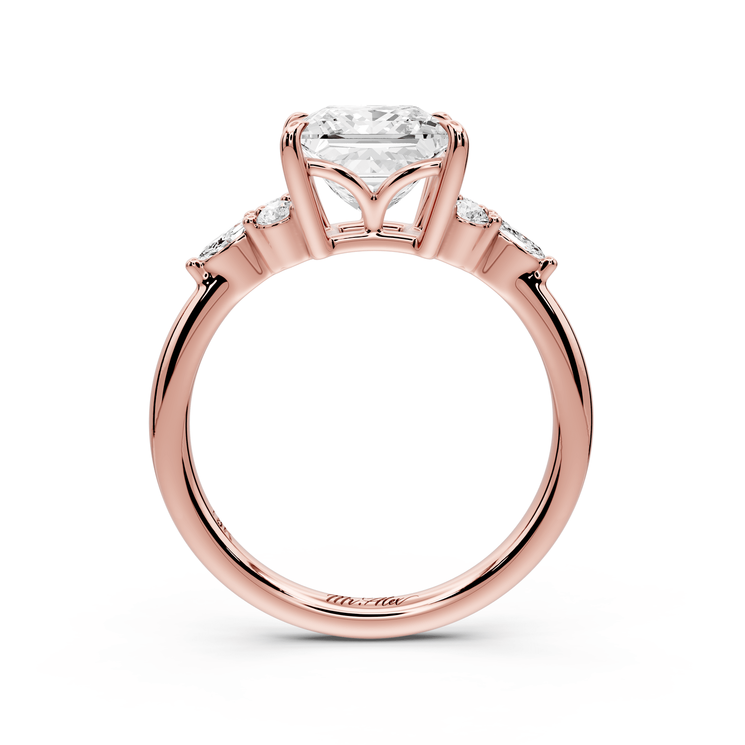 Sandi - 2ct 18k rose gold Princess Floral Cluster Side-Stone Engagement Ring with Plain Band - Mr. Alex Jewelry