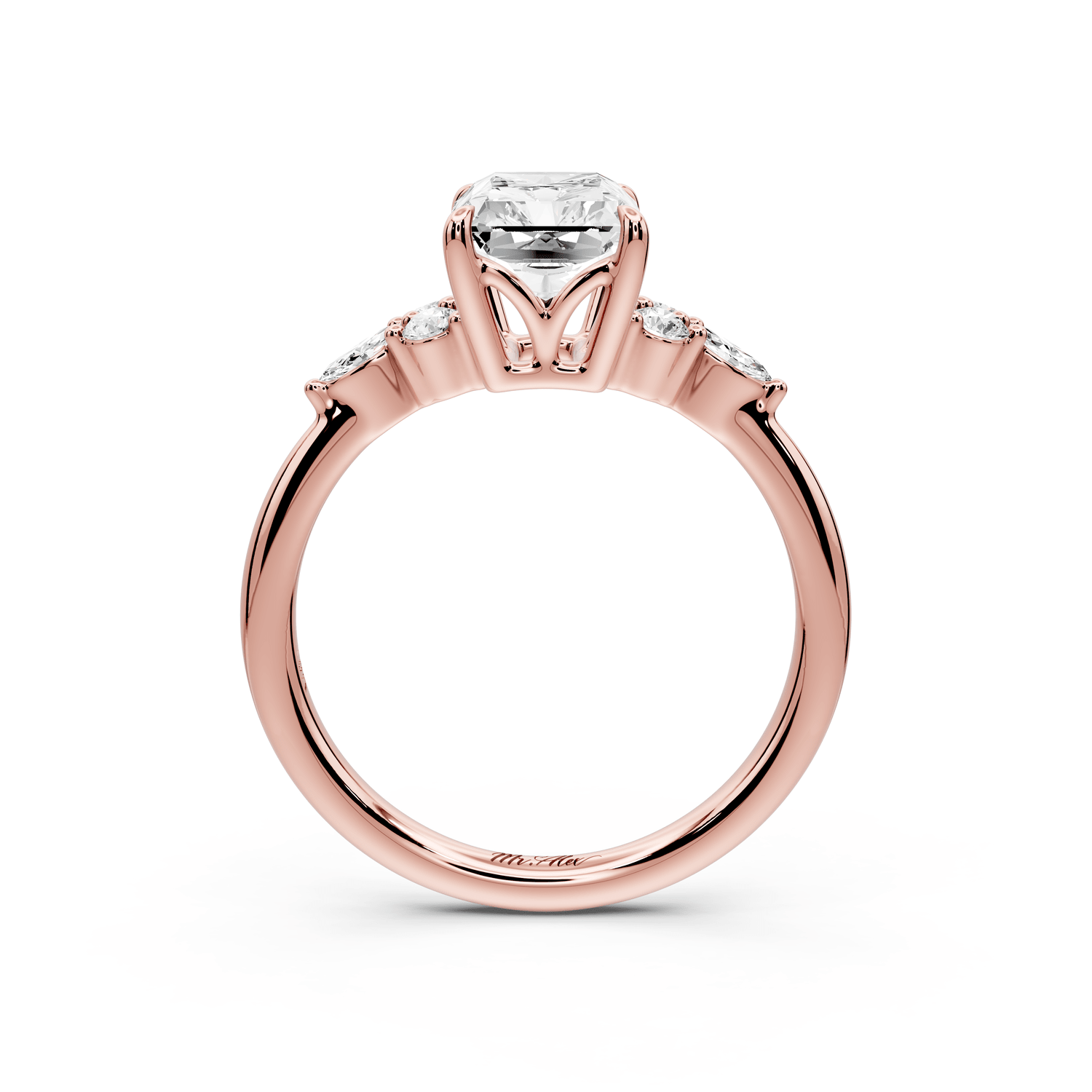 Sandi - 2ct 18k rose gold Radiant Floral Cluster Side-Stone Engagement Ring with Plain Band - Mr. Alex Jewelry