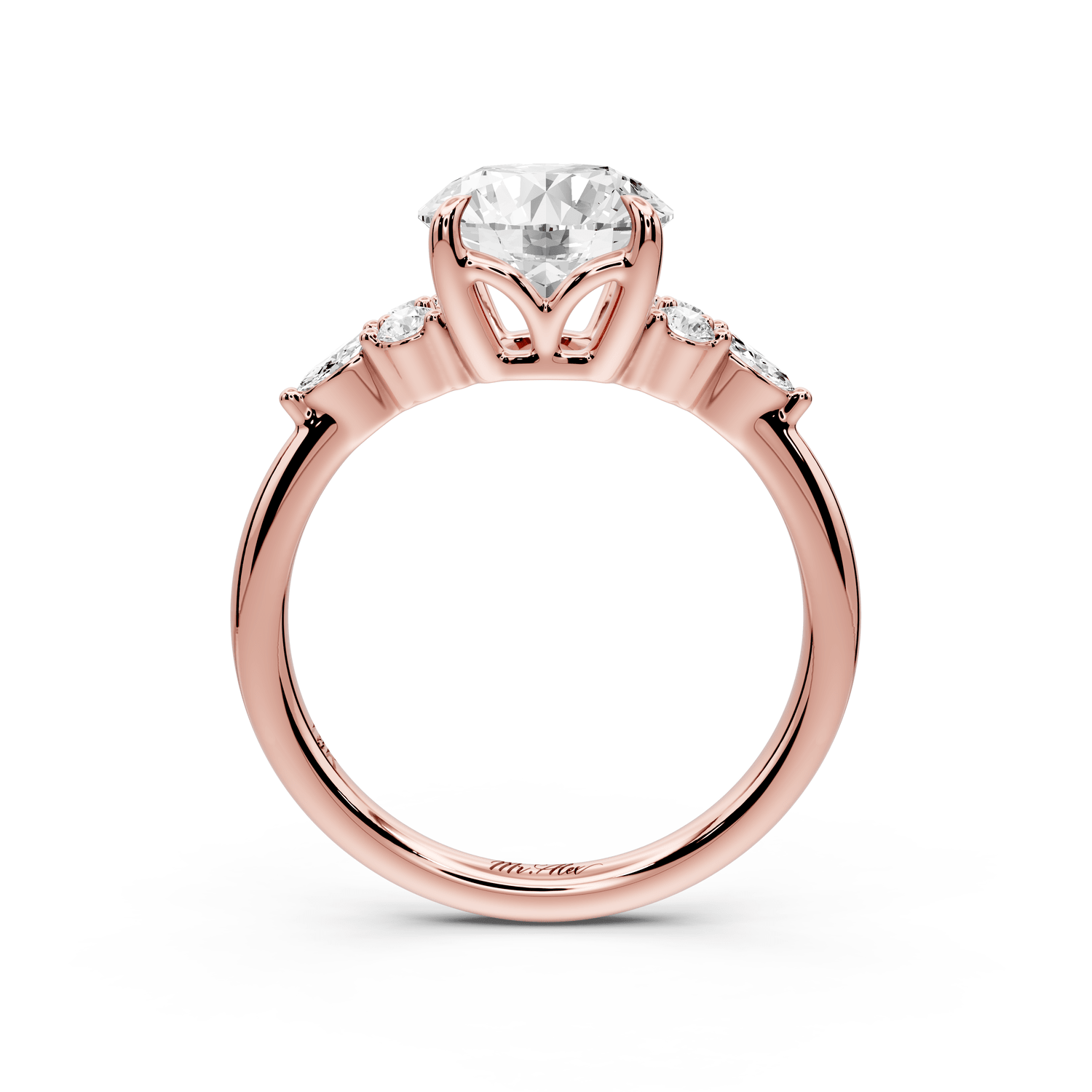 Sandi - 2ct 18k rose gold Round Floral Cluster Side-Stone Engagement Ring with Plain Band - Mr. Alex Jewelry