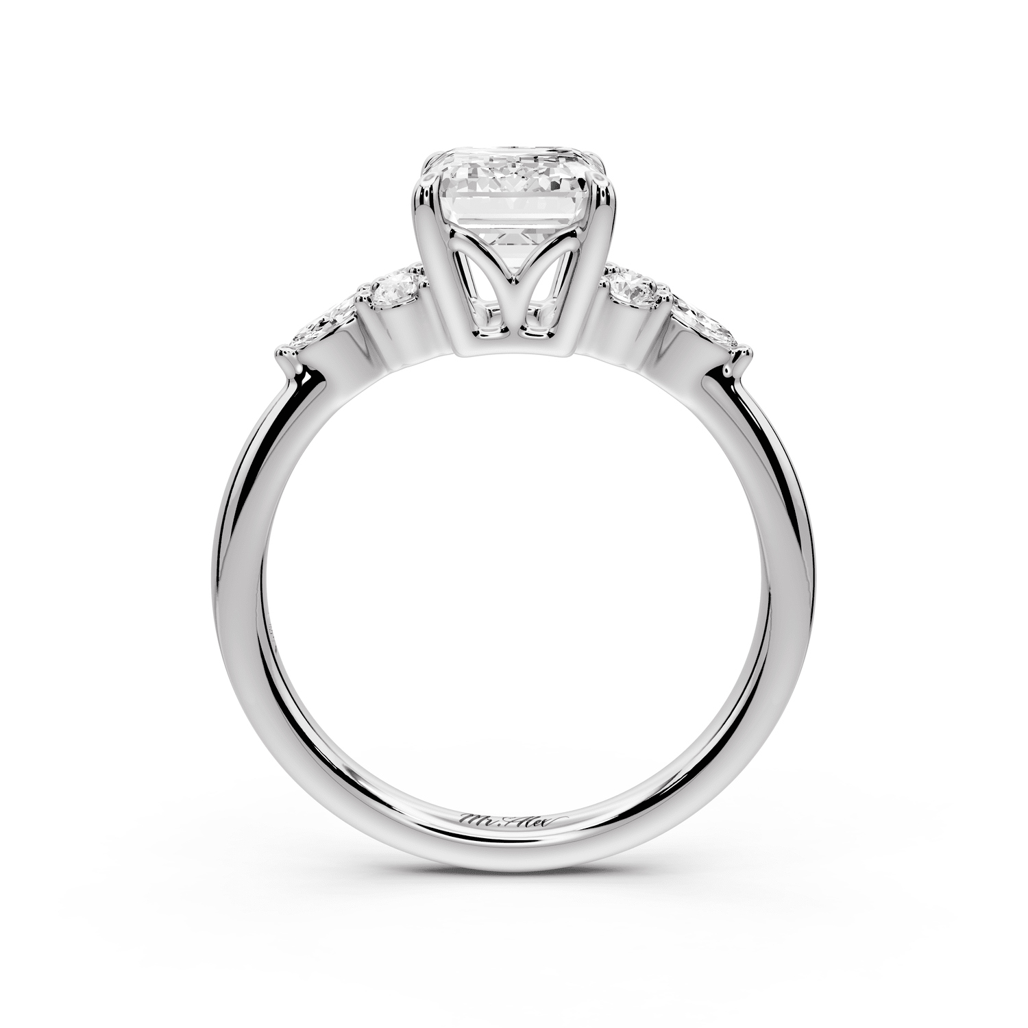 Sandi - 2ct 18k white gold Emerald Floral Cluster Side-Stone Engagement Ring with Plain Band - Mr. Alex Jewelry