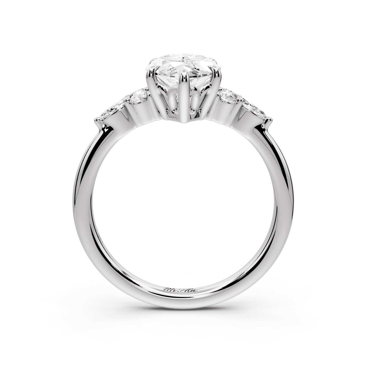 Sandi - 2ct 18k white gold Marquise Floral Cluster Side-Stone Engagement Ring with Plain Band - Mr. Alex Jewelry