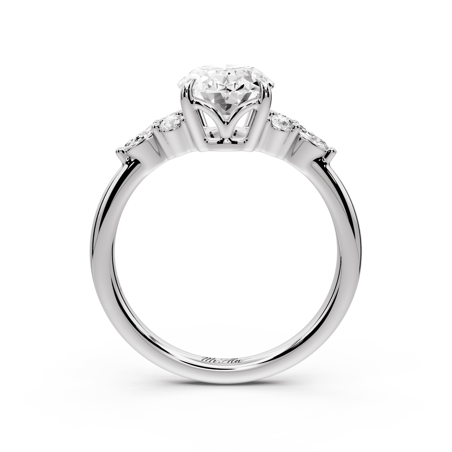 Sandi - 2ct 18k white gold Oval Floral Cluster Side-Stone Engagement Ring with Plain Band - Mr. Alex Jewelry