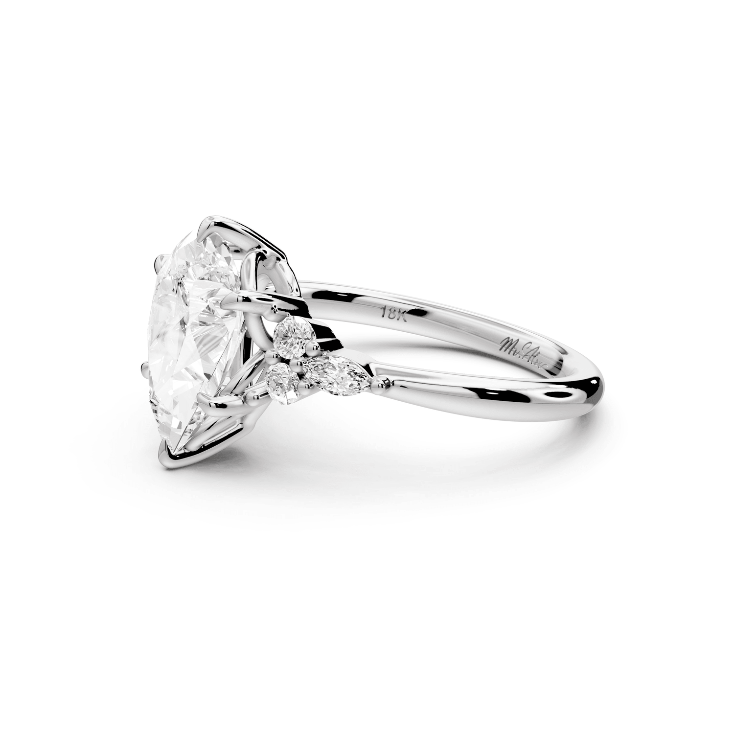 Sandi - 2ct 18k white gold Pear Floral Cluster Side-Stone Engagement Ring with Plain Band - Mr. Alex Jewelry