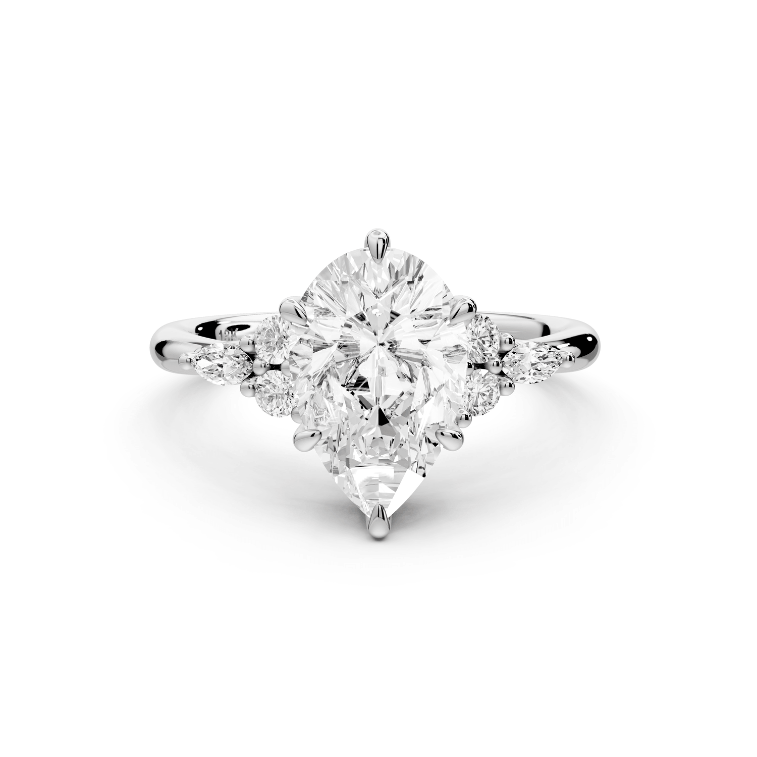 Sandi - 2ct 18k white gold Pear Floral Cluster Side-Stone Engagement Ring with Plain Band - Mr. Alex Jewelry