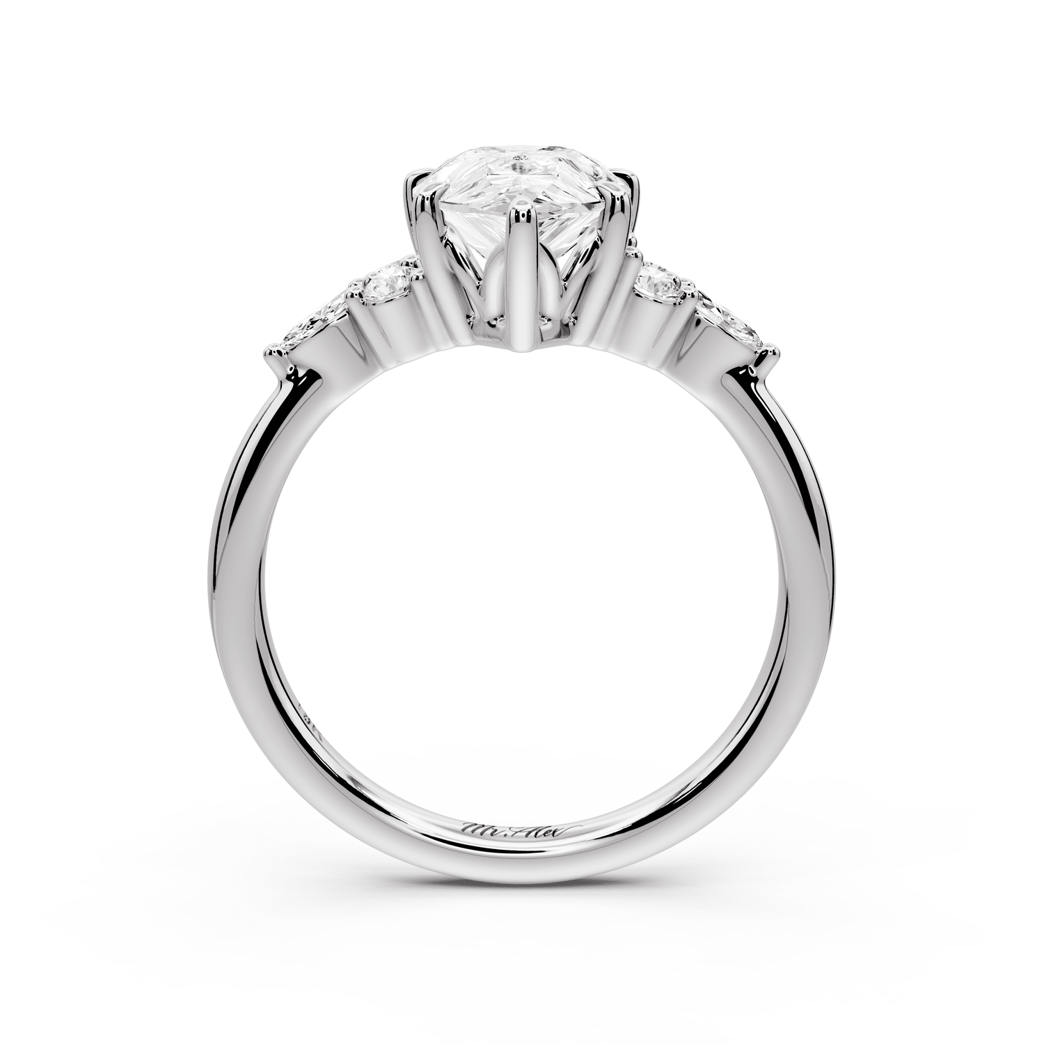 Sandi - 2ct 18k white gold Pear Floral Cluster Side-Stone Engagement Ring with Plain Band - Mr. Alex Jewelry