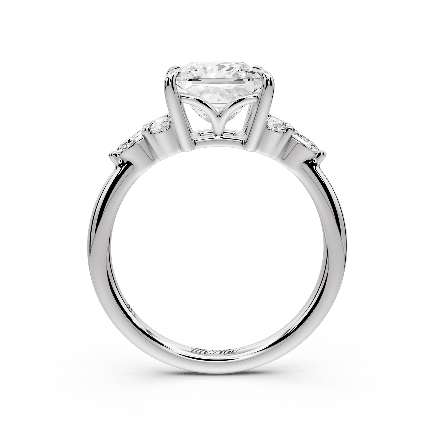 Sandi - 2ct 18k white gold Princess Floral Cluster Side-Stone Engagement Ring with Plain Band - Mr. Alex Jewelry