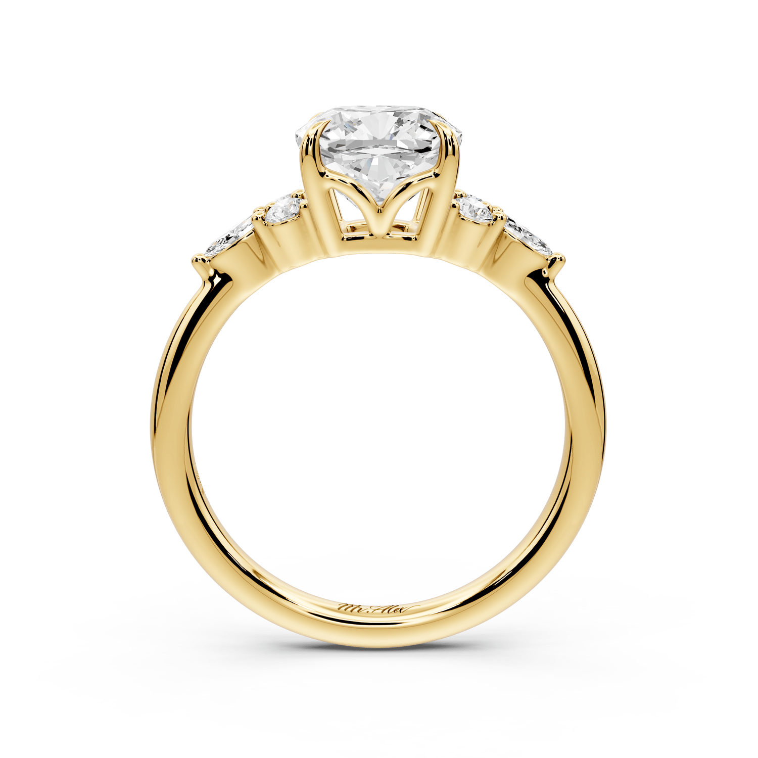 Sandi - 2ct 18k yellow gold Cushion Floral Cluster Side-Stone Engagement Ring with Plain Band - Mr. Alex Jewelry