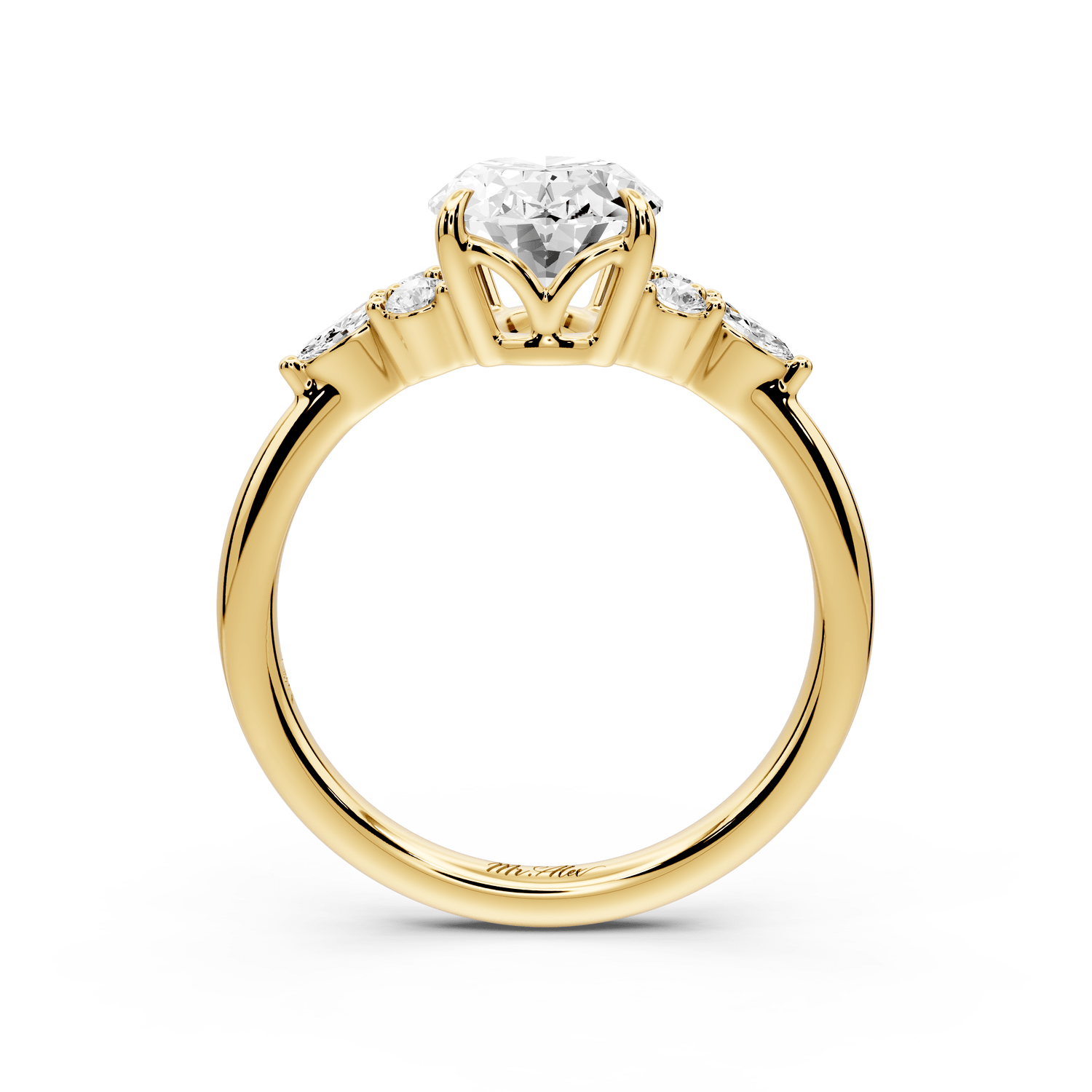 Sandi - 2ct 18k yellow gold Oval Floral Cluster Side-Stone Engagement Ring with Plain Band - Mr. Alex Jewelry